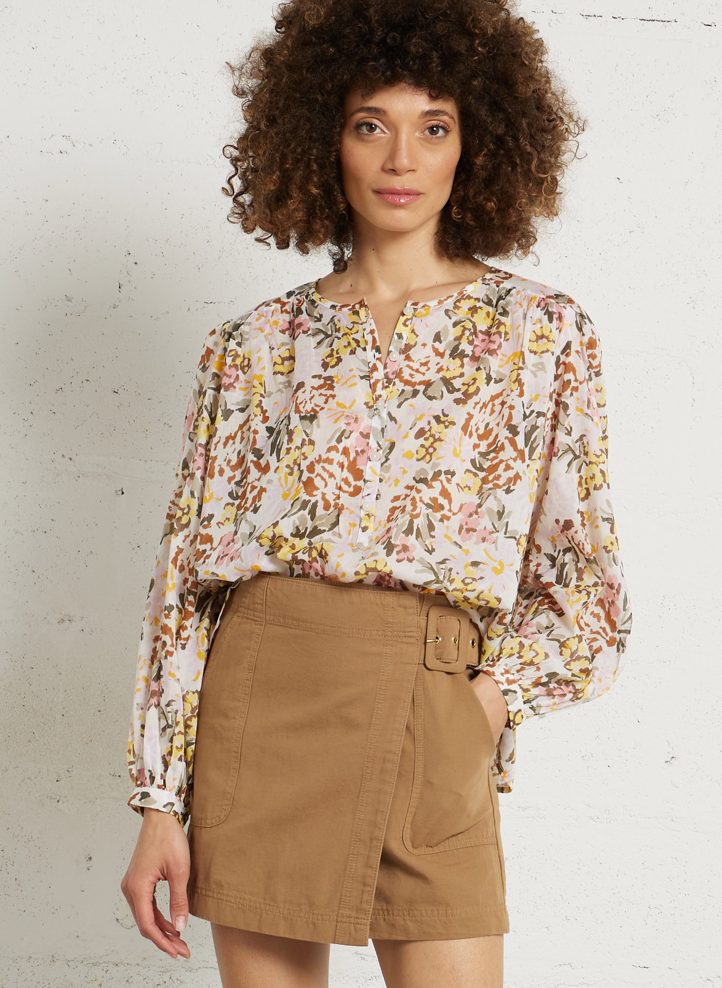 Blouse col rond boutonnée imprimée DES PETITS HAUTS Multicolore