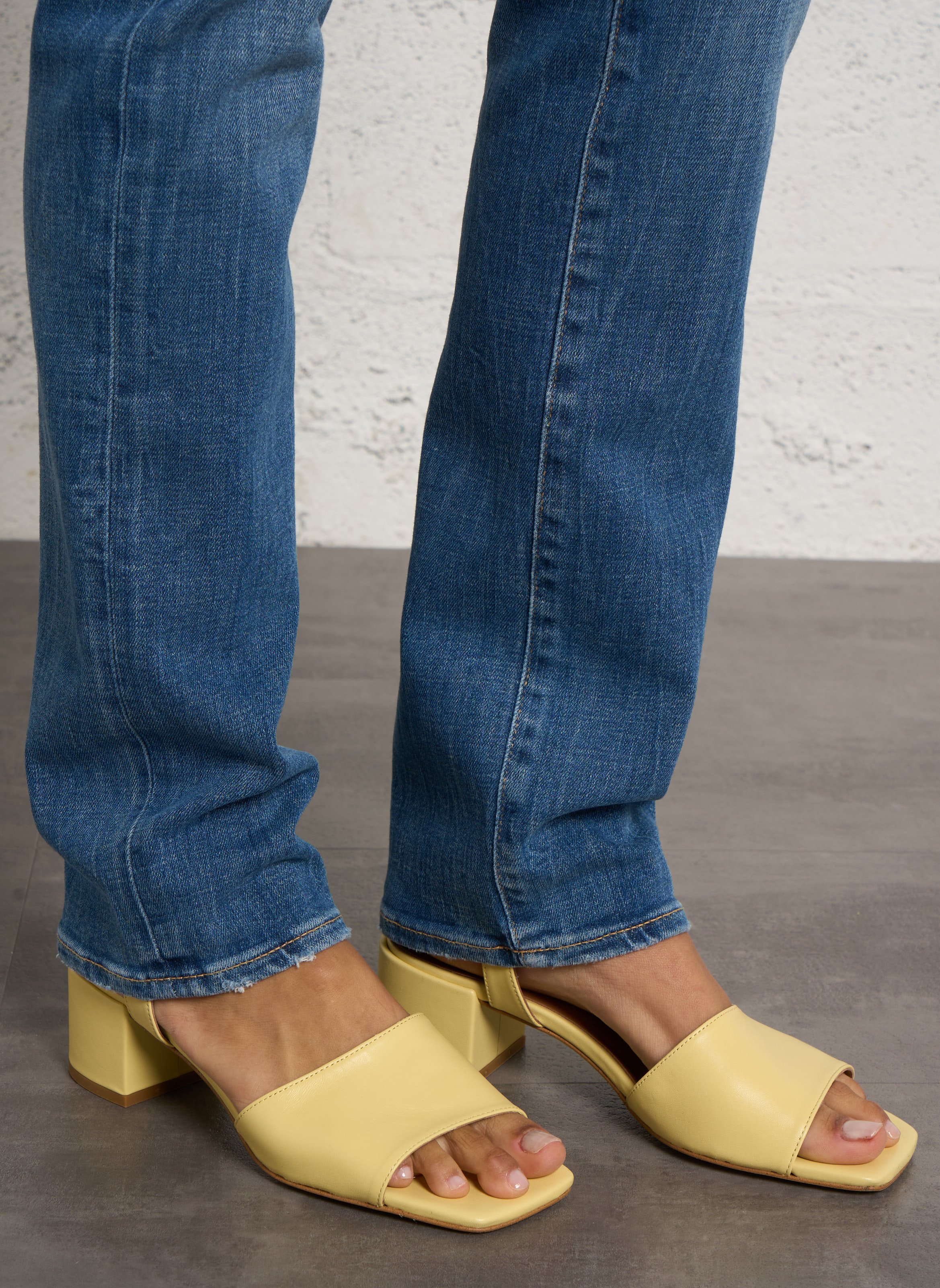 Heeled glossy leather sandals Yellow