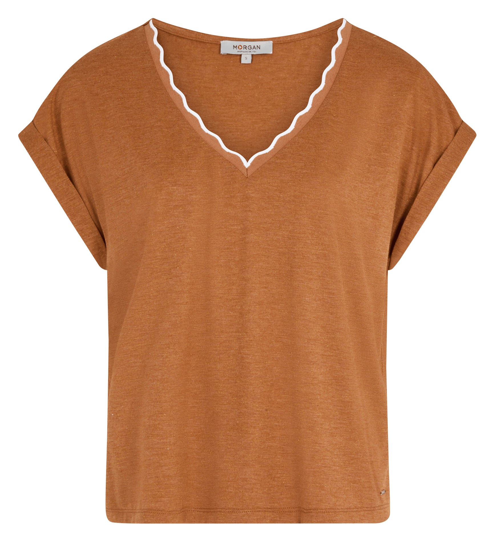 Tee-shirt droit col V uni MORGAN Marron