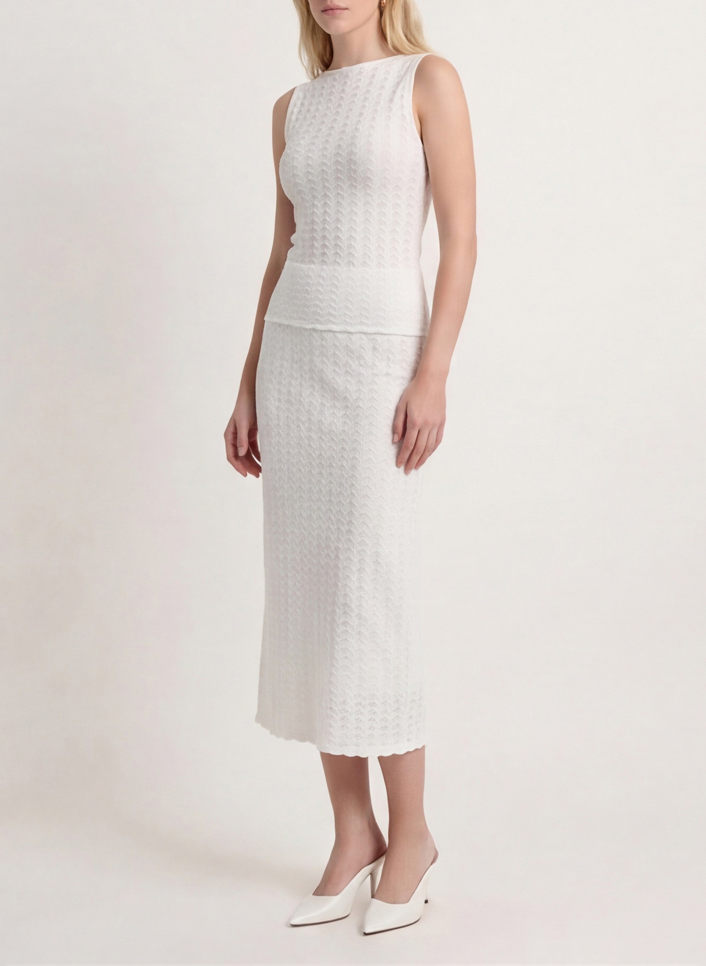 Jupe évasée à tricotage fantaisie KOOKAI Blanc