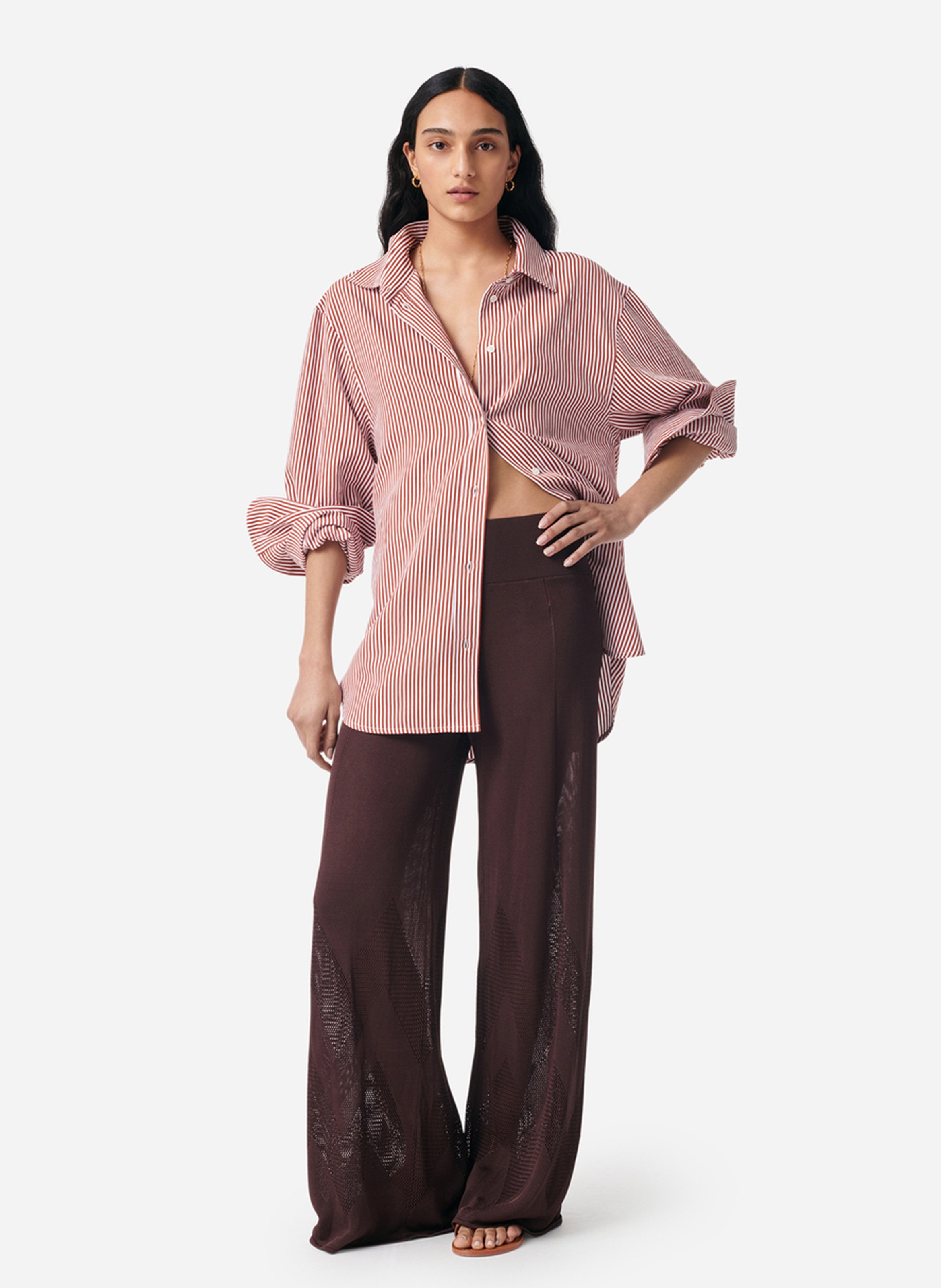 Gestreept, recht overhemd met klassieke kraag VANESSA BRUNO Bruin