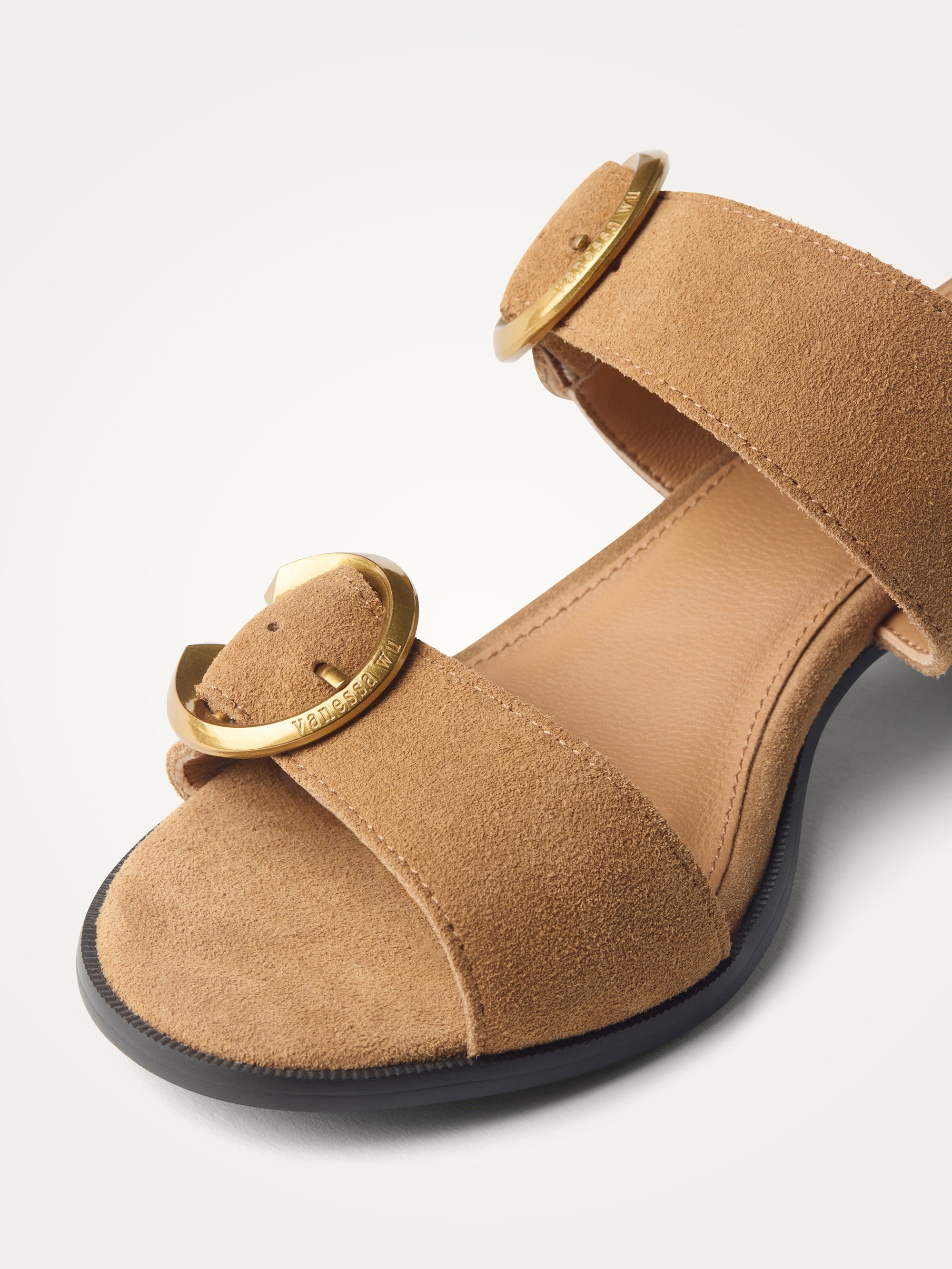 Leather mules with half-moon heel and straps VANESSA WU Brown