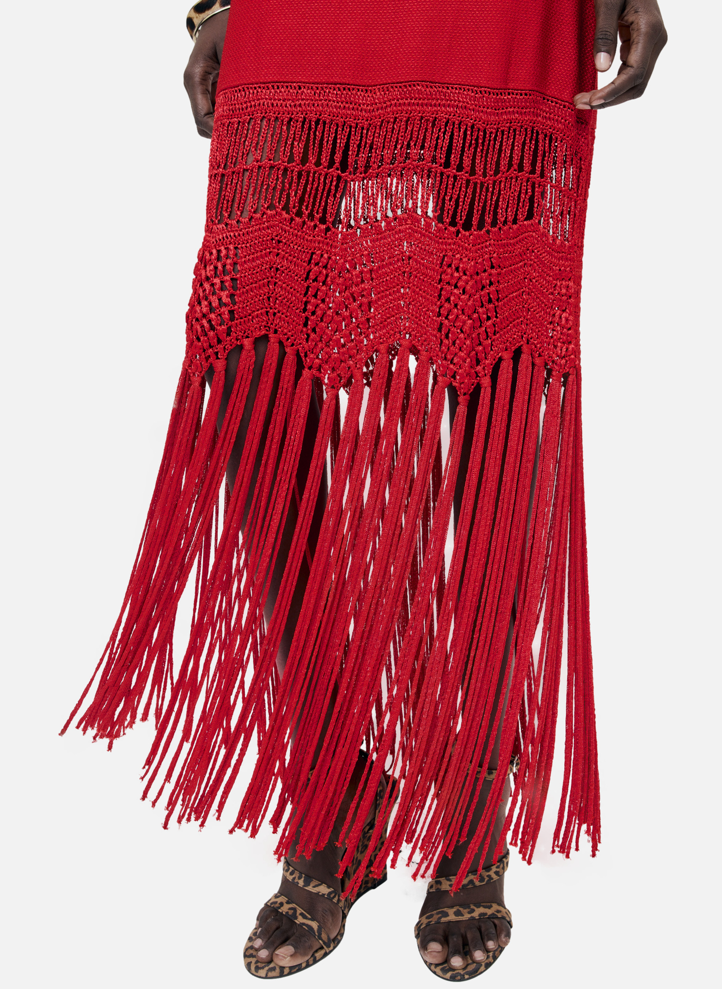 Robe dos nu avec franges en maille THE KOOPLES Rouge