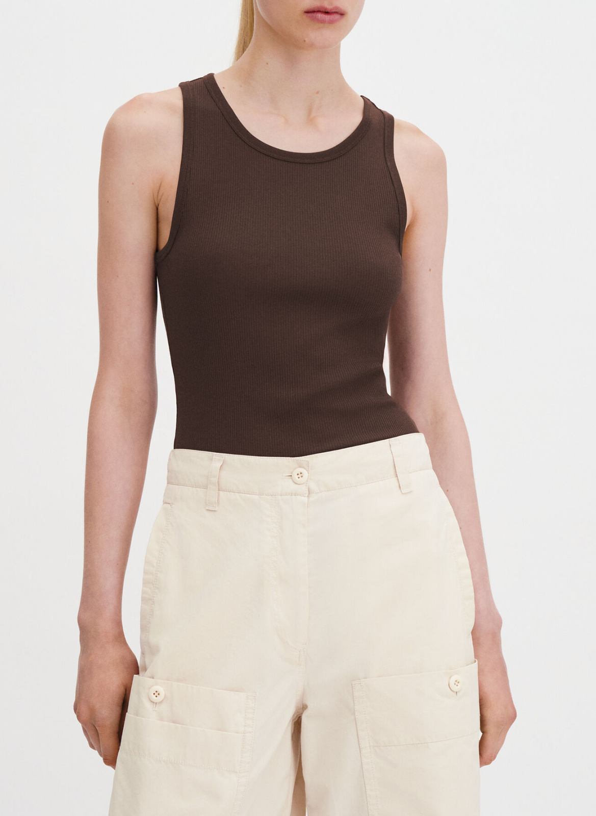 Eng anliegendes Tanktop aus Bio-Baumwollmischung FILIPPA K Braun