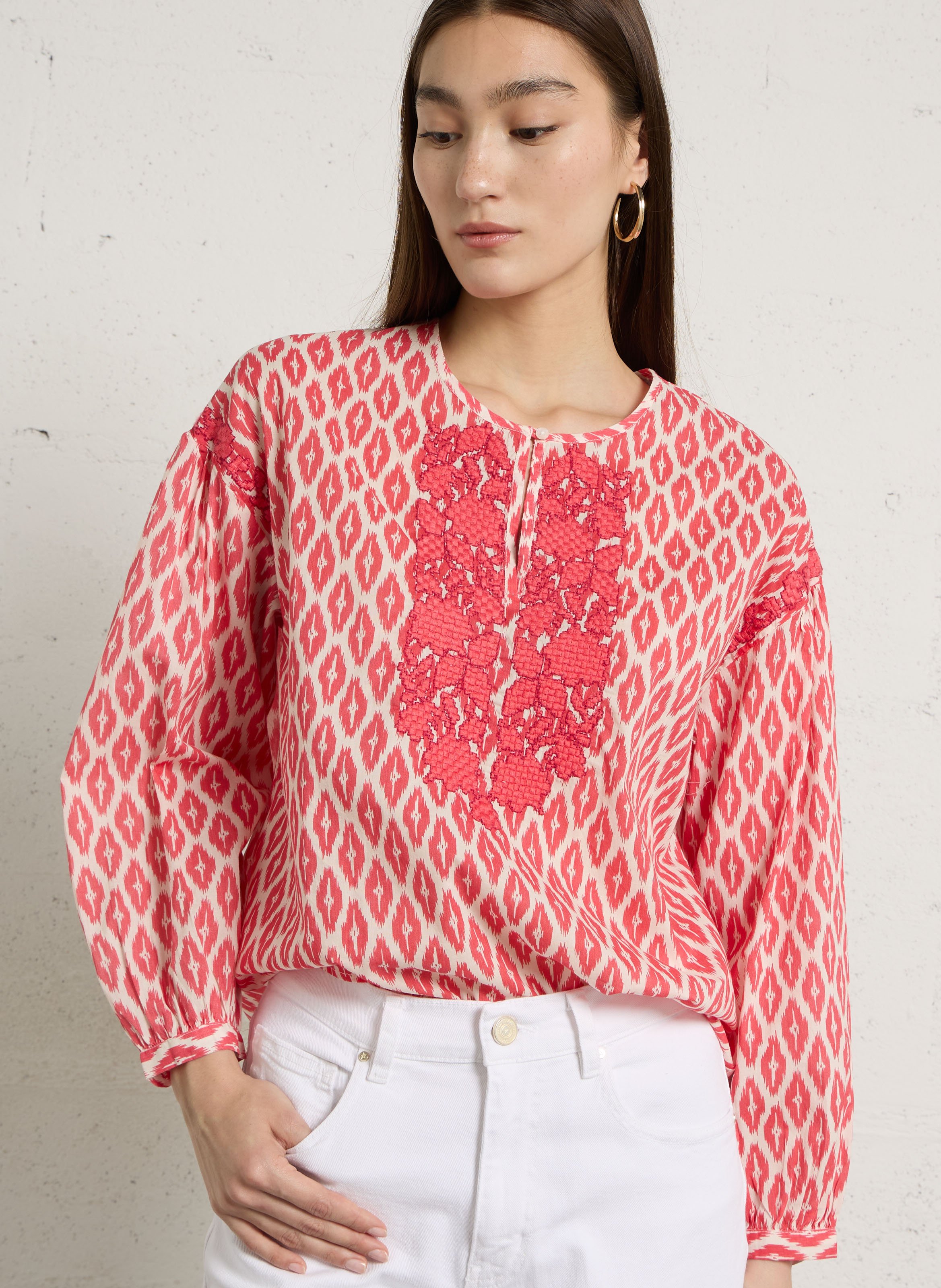 Round-neck cotton blouse SUD EXPRESS