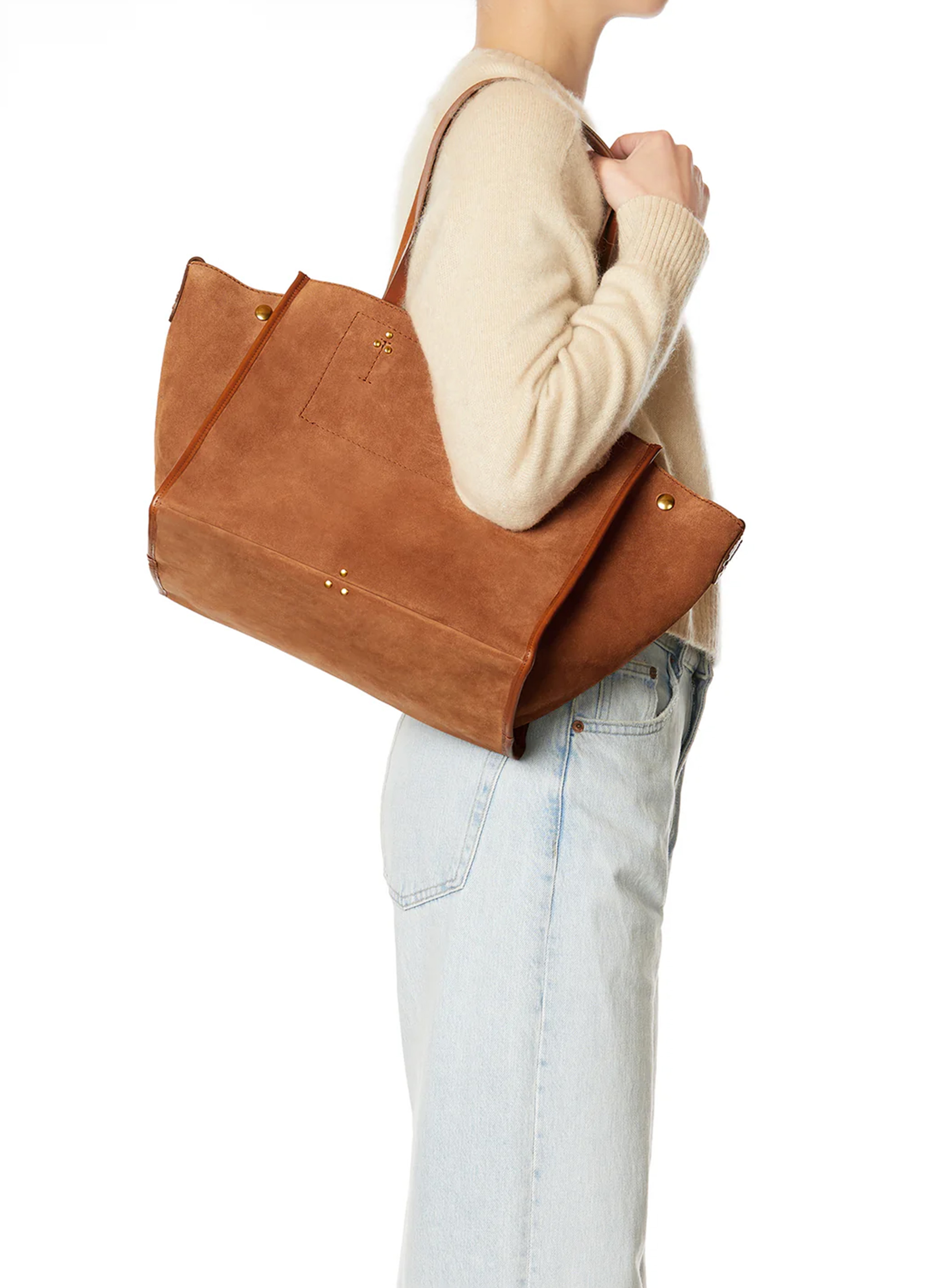 Sac cabas en cuir velours JEROME DREYFUSS Marron