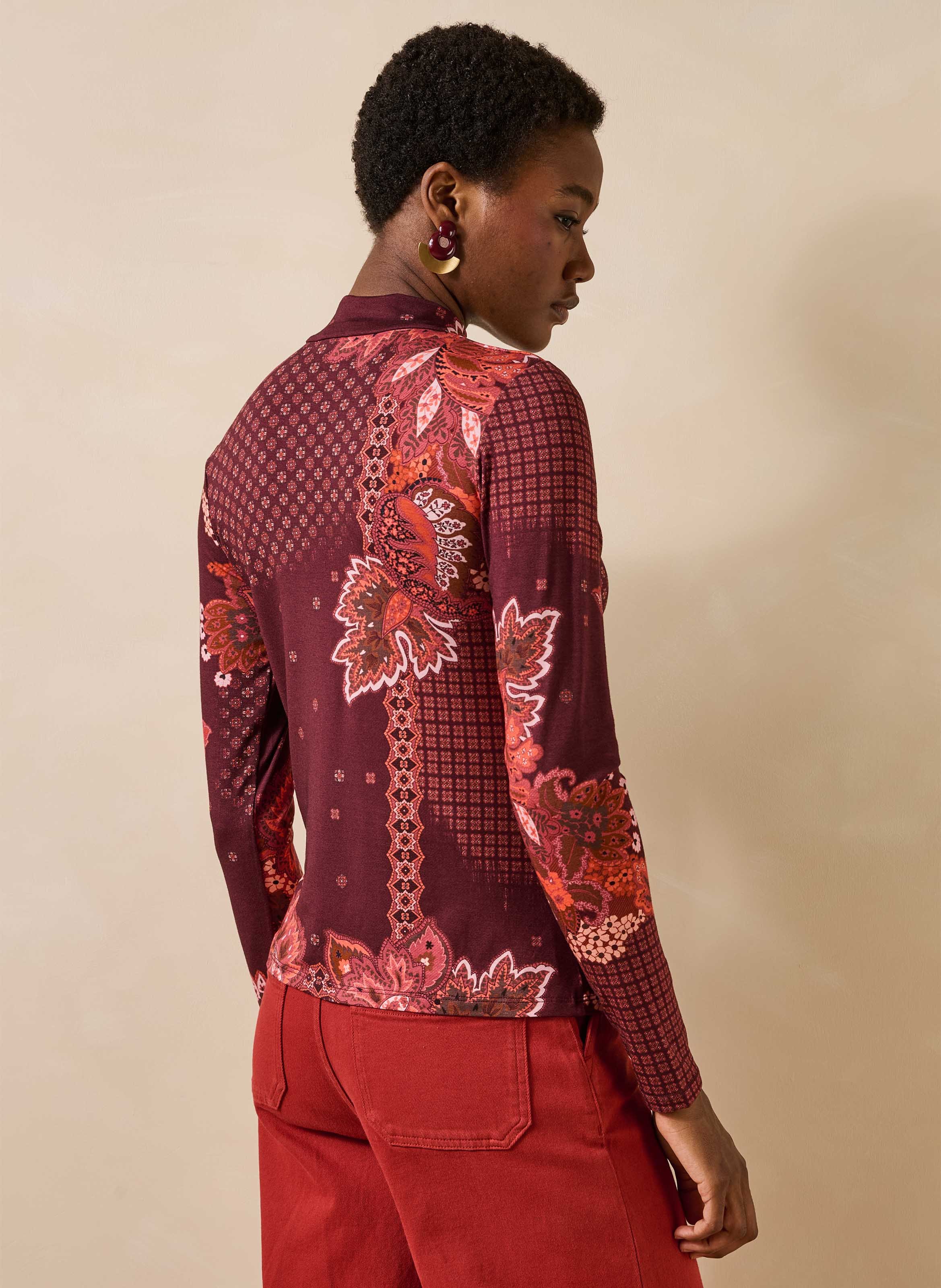 T-shirt manches longues imprimé col montant LA FEE MARABOUTEE Rouge