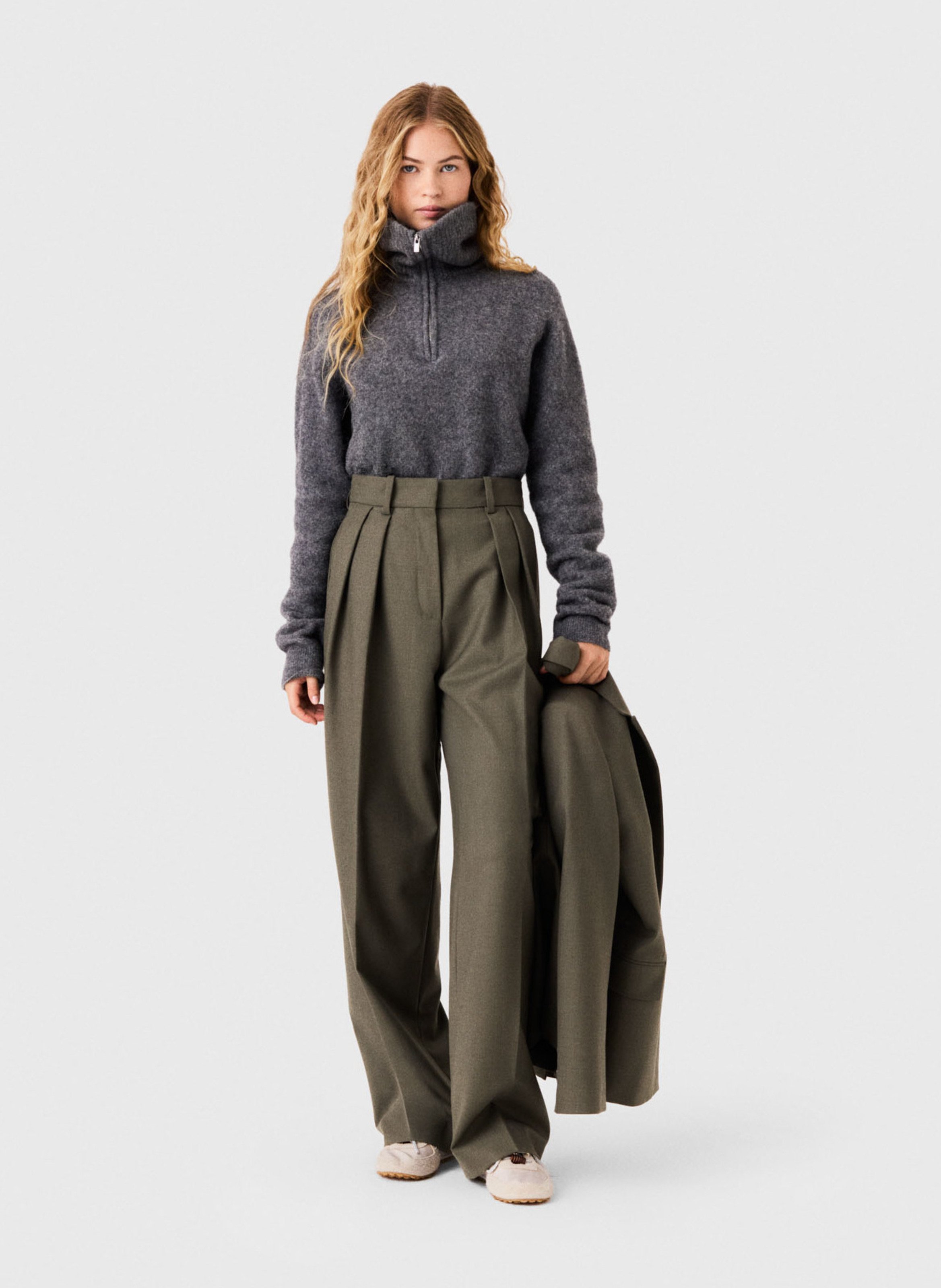 Pantalon droit en laine mélangée MAJE Kaki