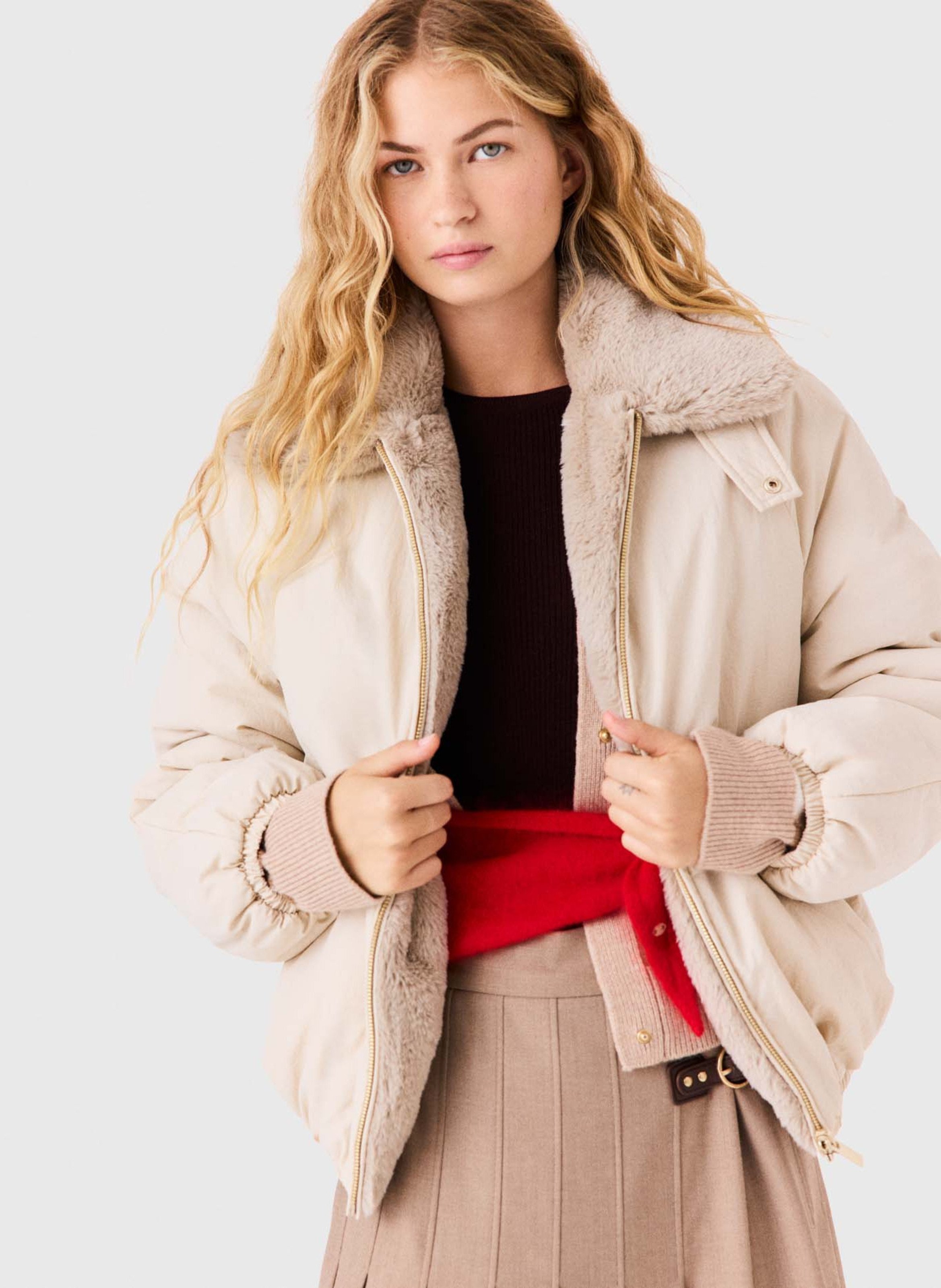 Ruime jas met omgeslagen kraag MAJE Beige