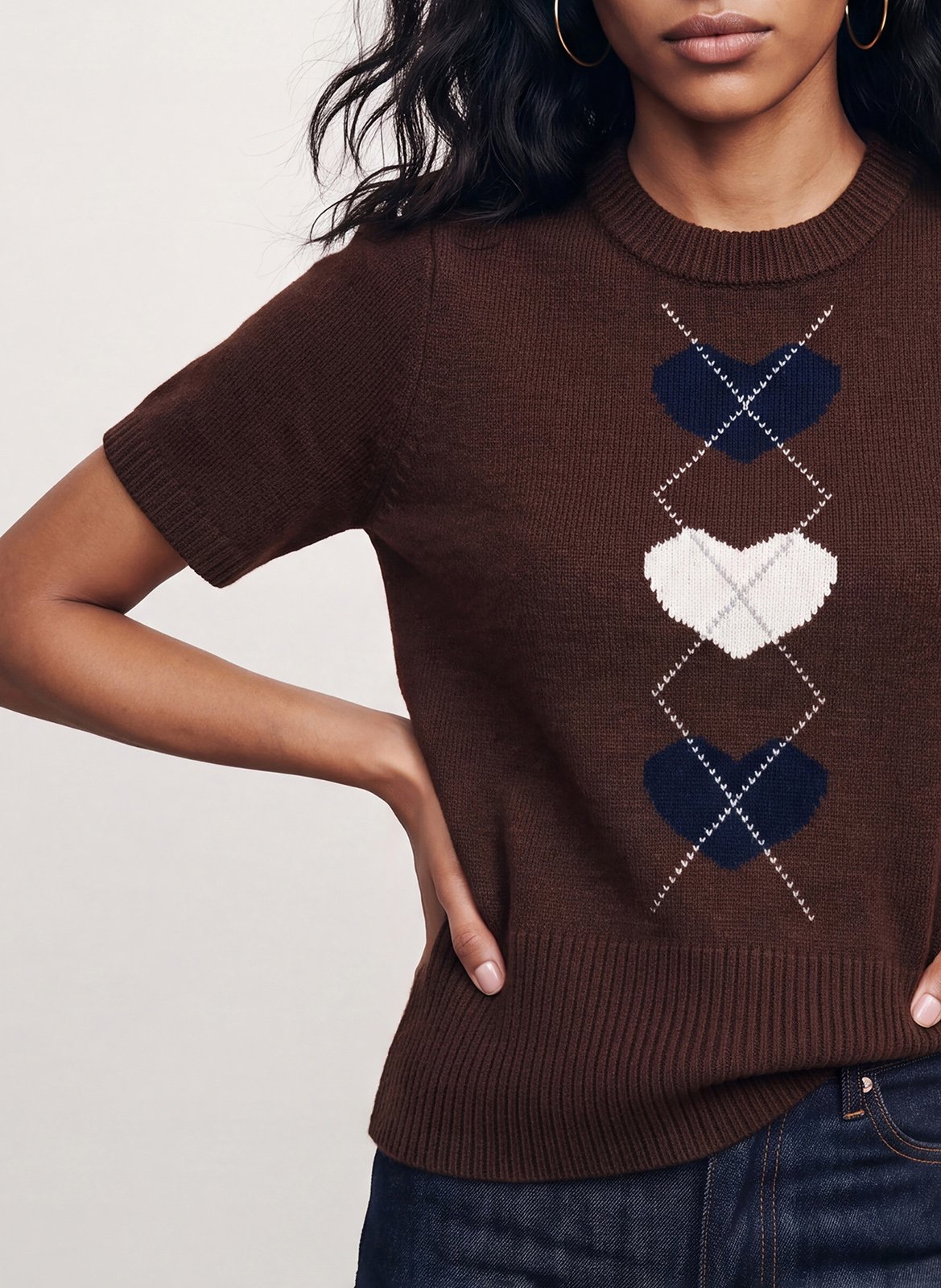 Printed wool sweater with round neck KOOKAI Brown