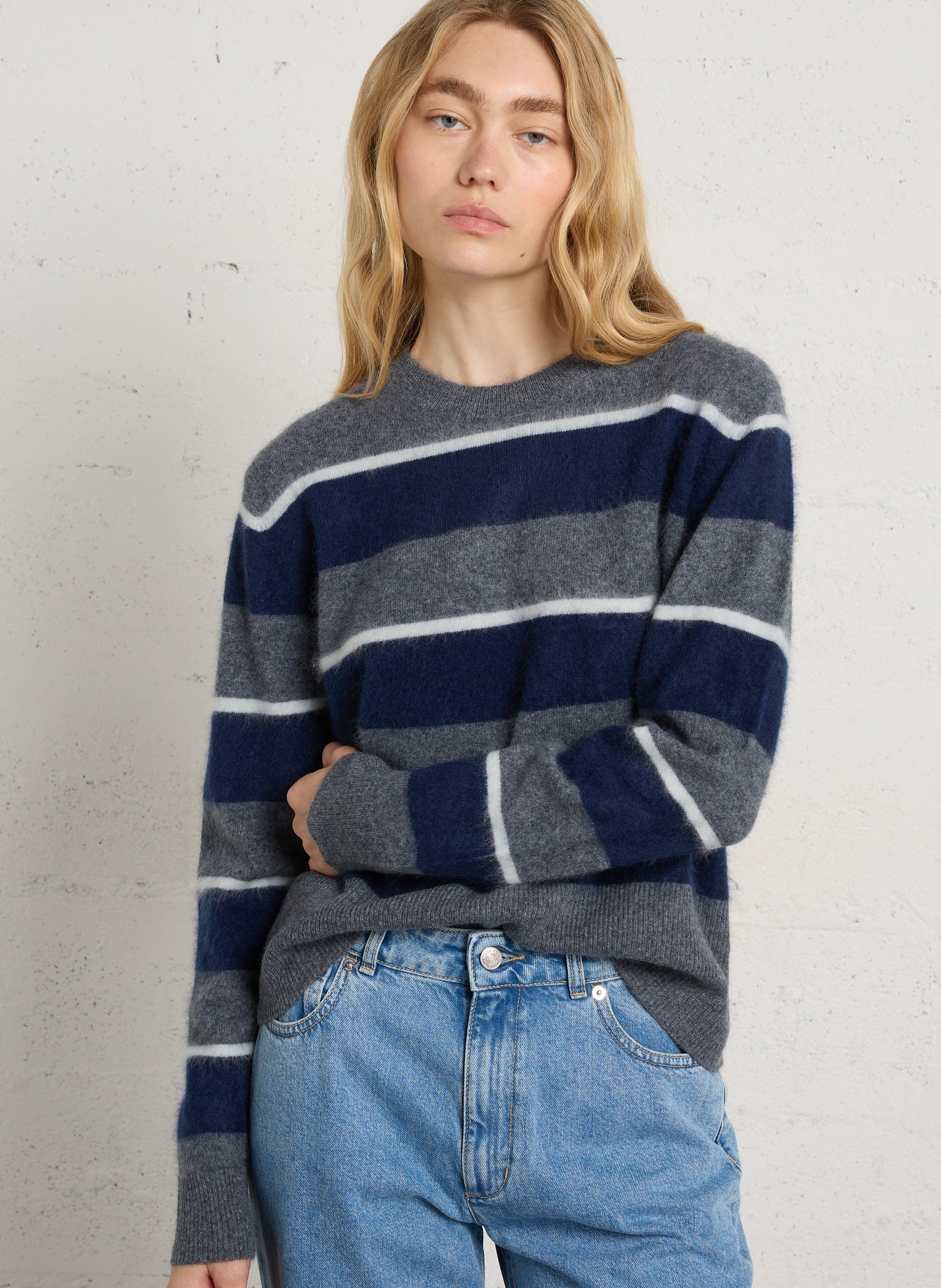 Pull droit col rond rayé en laine BERENICE