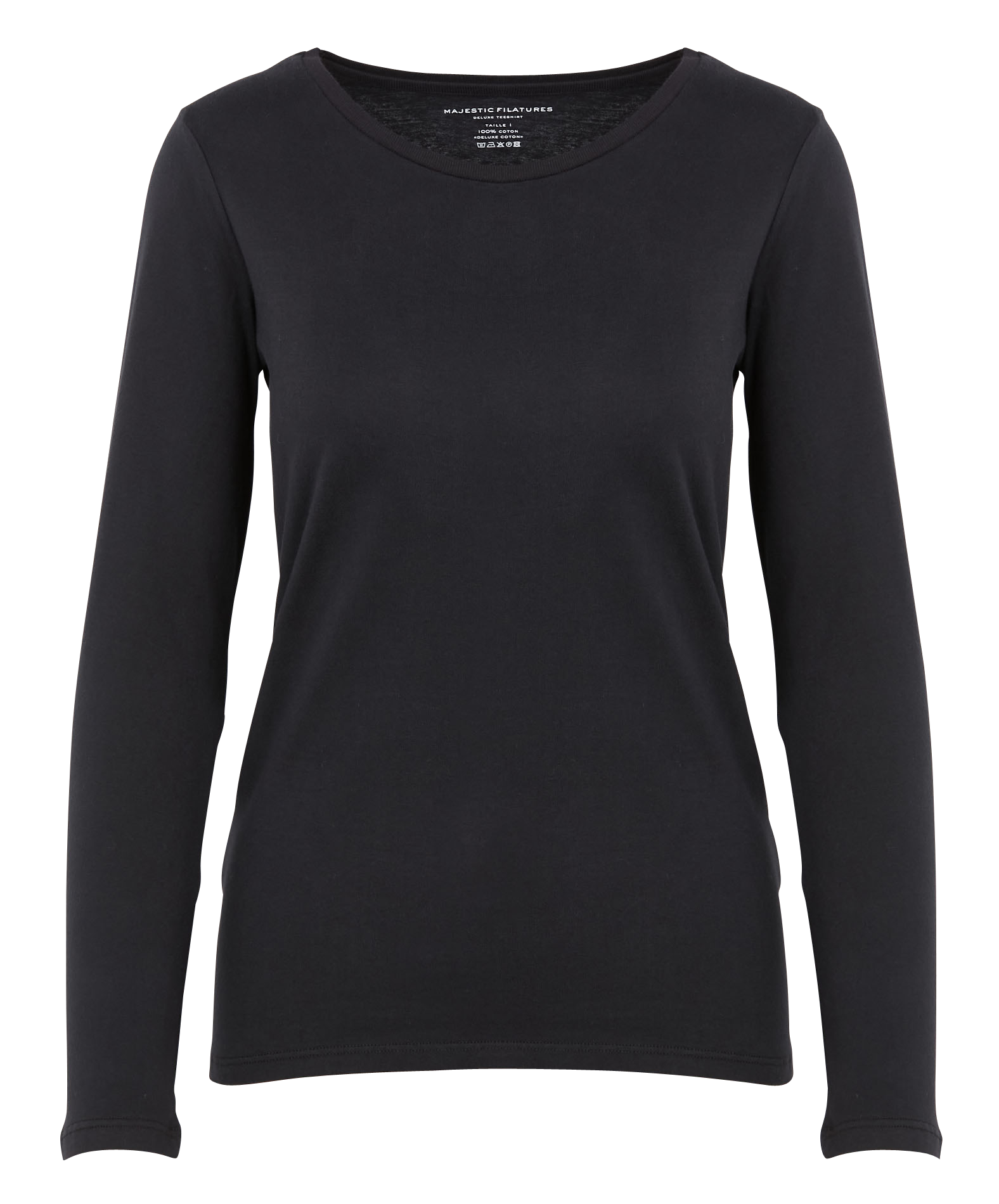 Long-sleeved round-neck cotton T-shirt MAJESTIC FILATURES Black