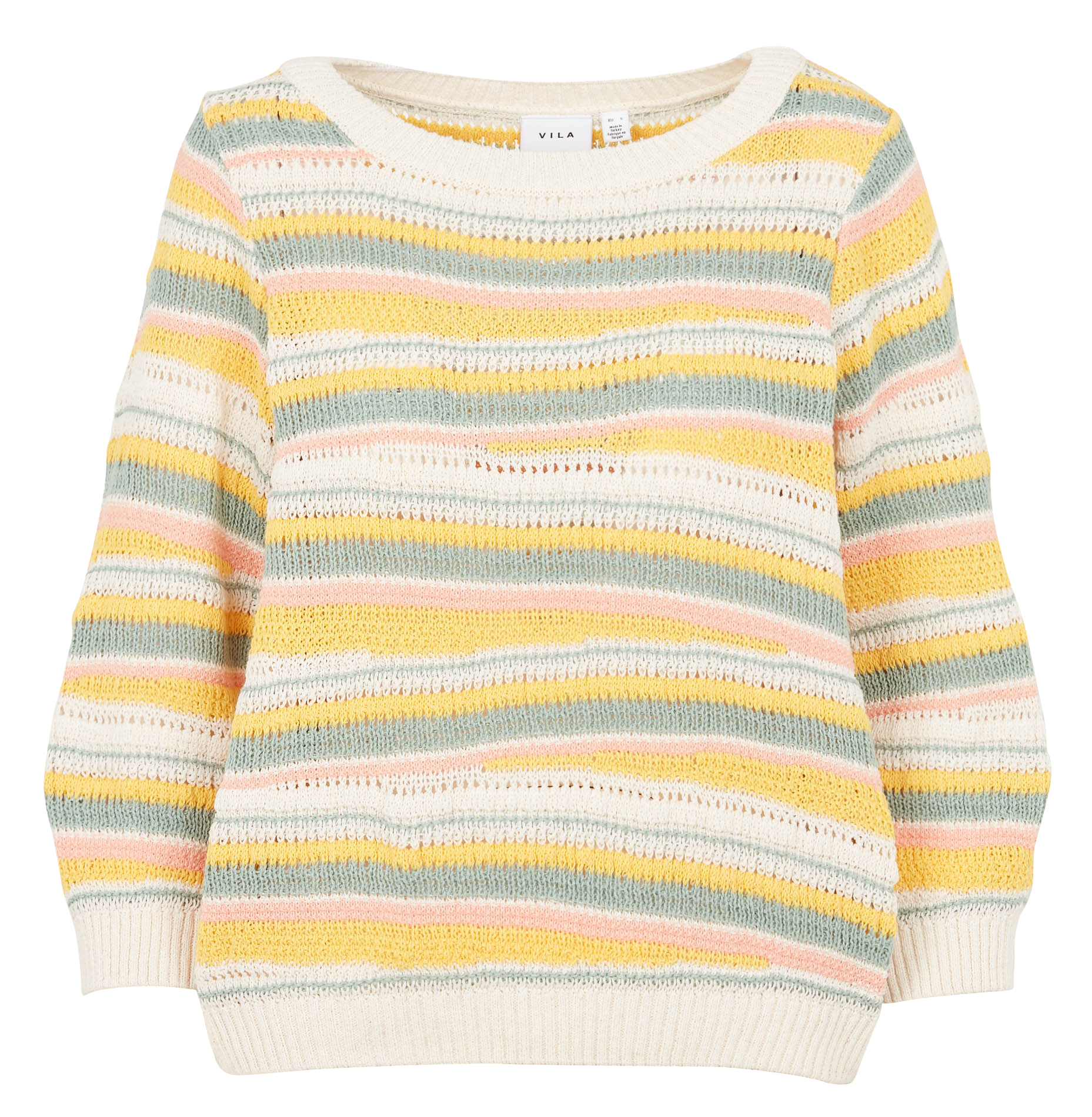Round-neck striped cotton-blend sweater VILA Beige