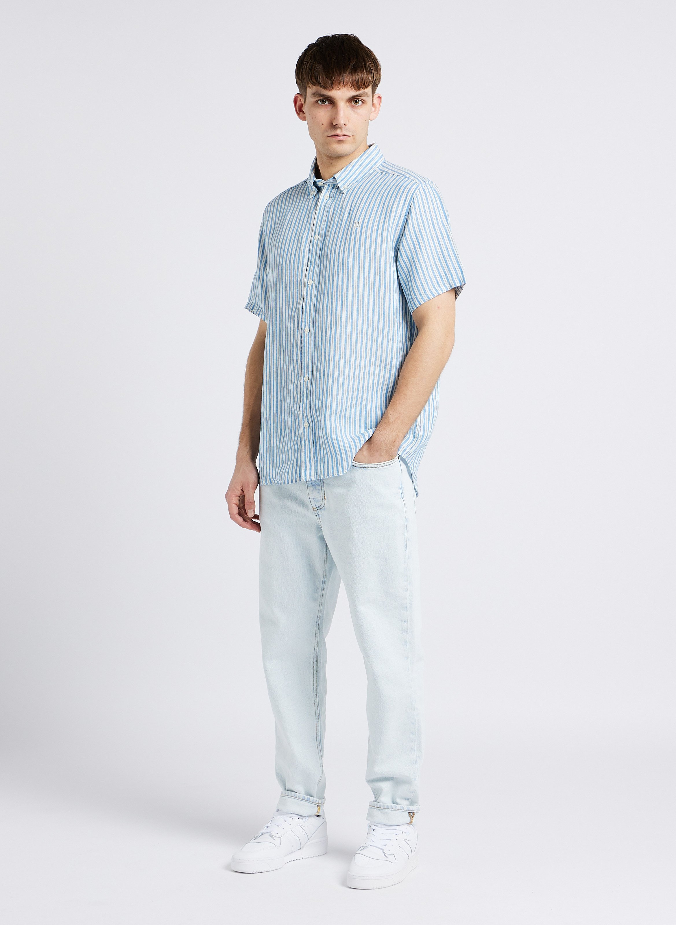 Gestreiftes Leinenhemd, Regular Fit Blau