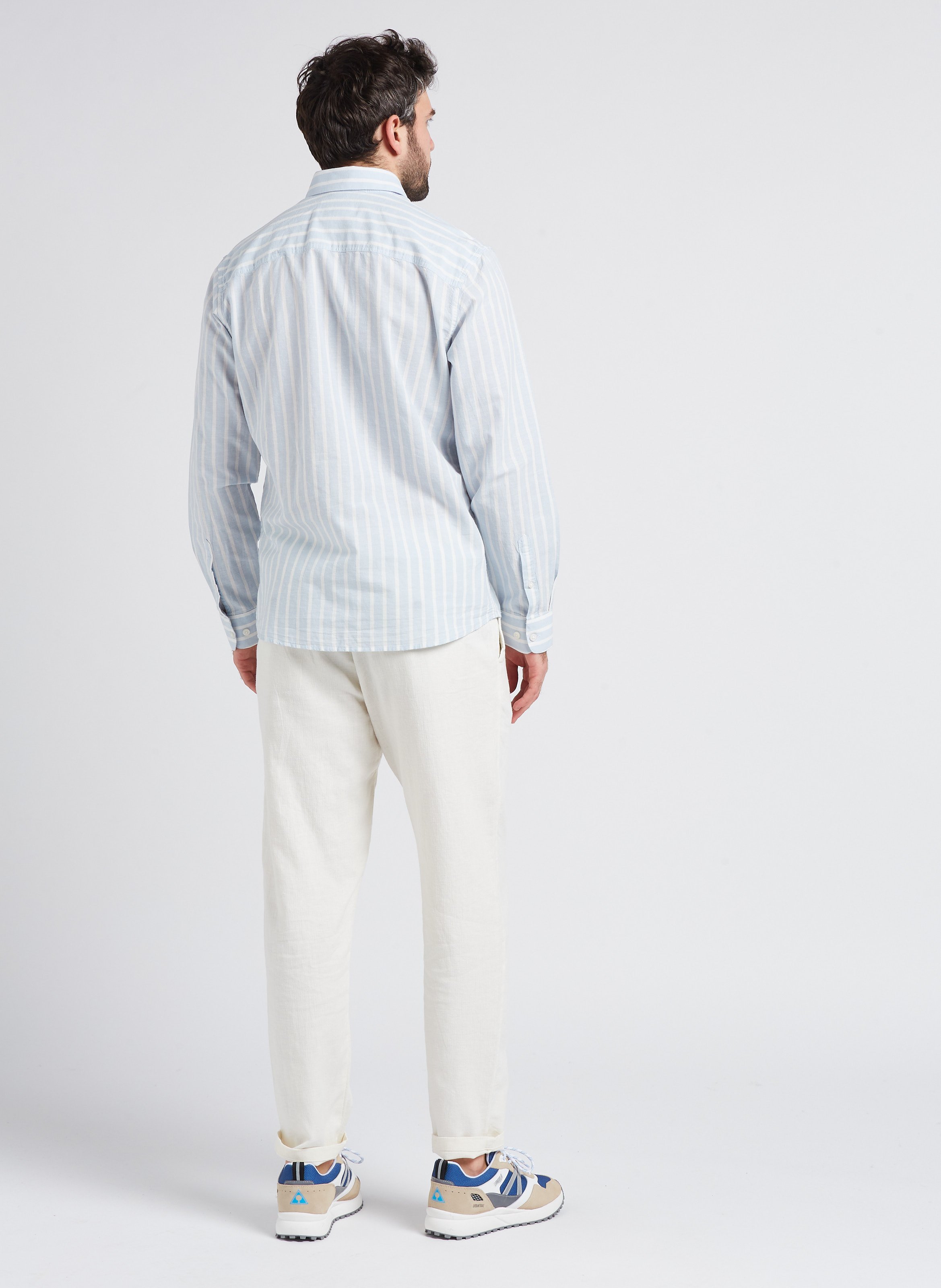 Chemise droite col classique en coton et lin mélangé SELECTED Bleu