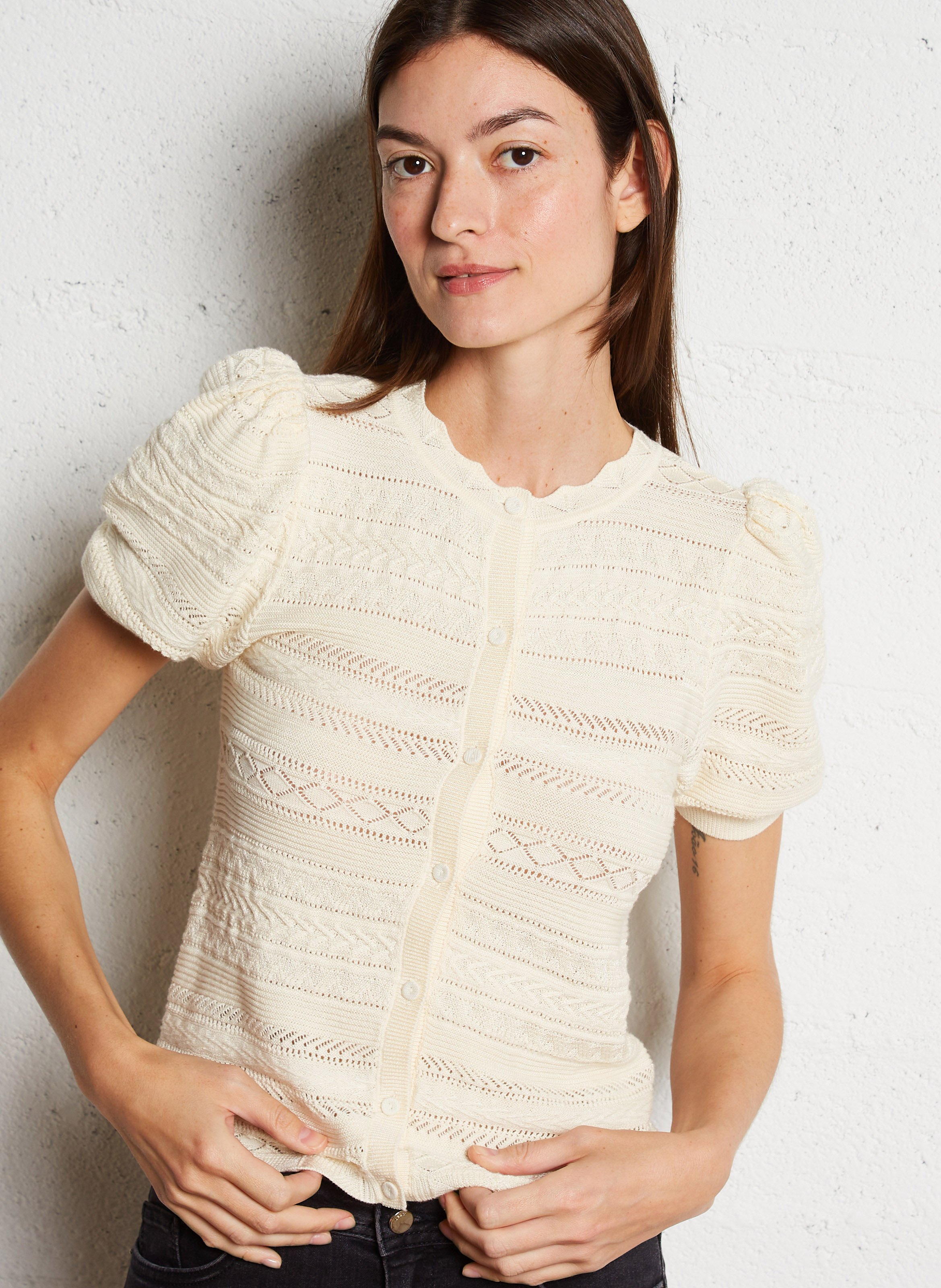 Kortgeknoopte mouwloze vest van gemengd katoen BA&SH Beige