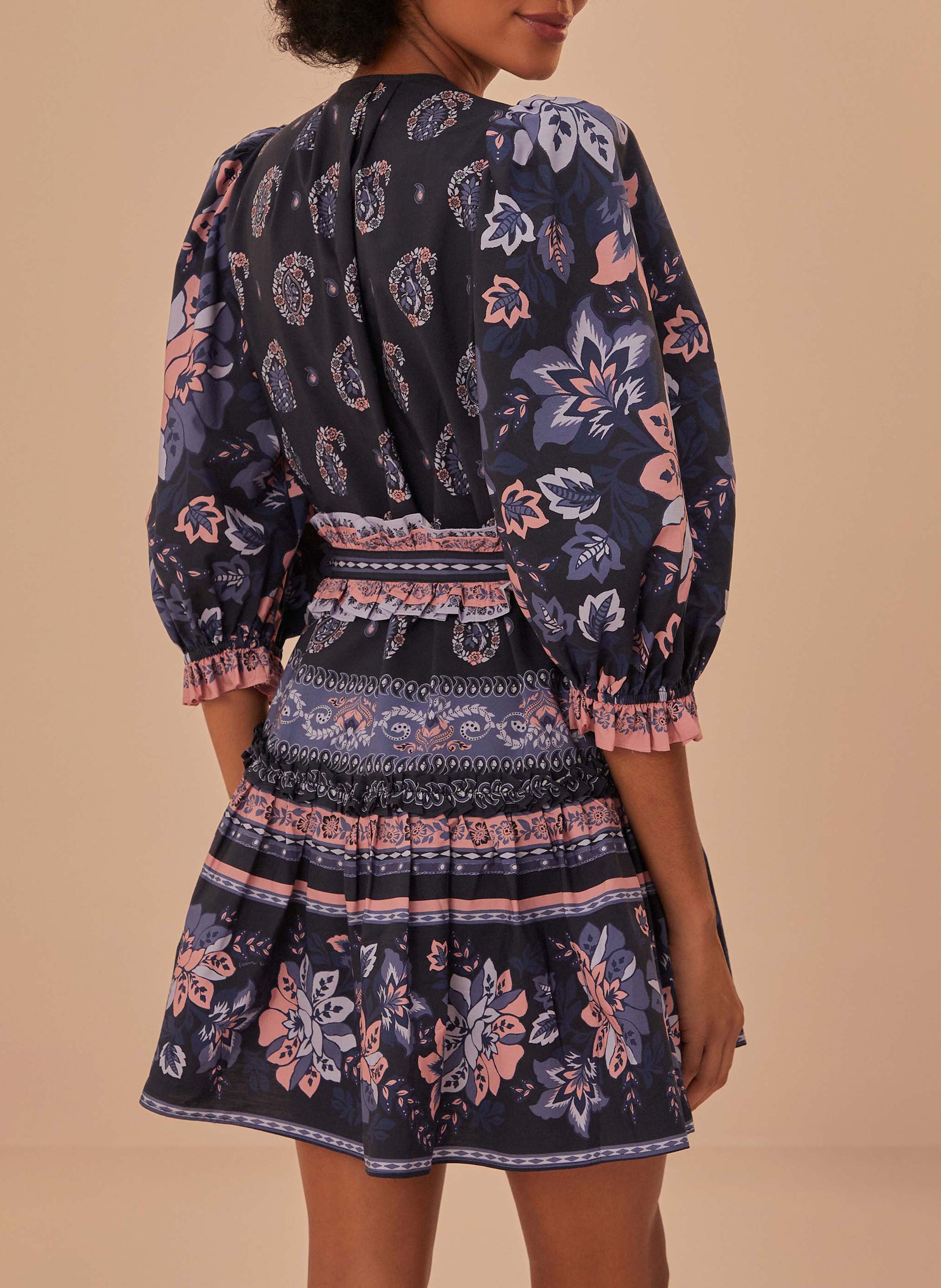 Short printed cotton dress FARM RIO Blue