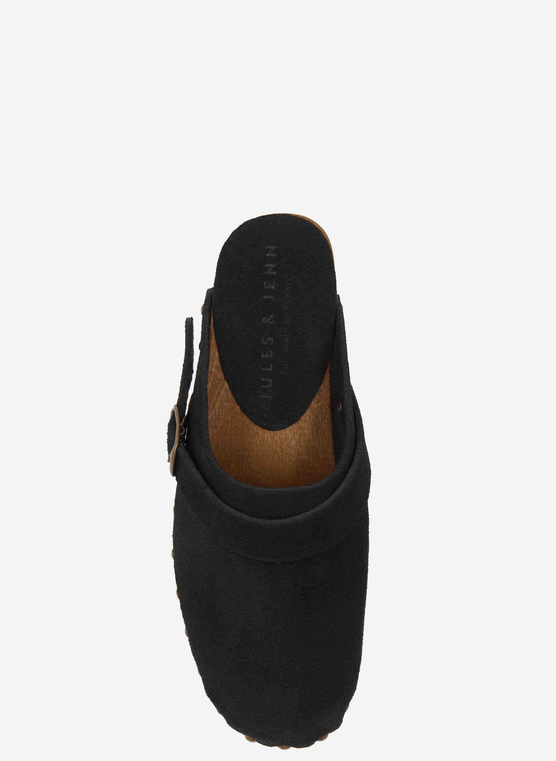 Suede strap clogs with wooden heel JULES & JENN Black