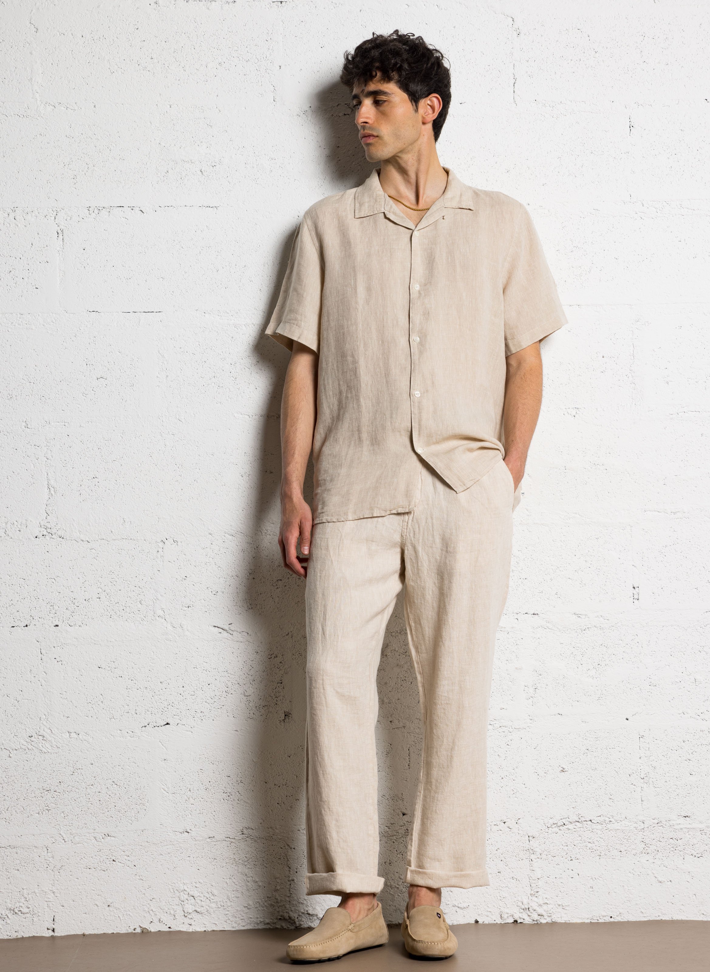 Chemise droite col classique en lin bio KNOWLEDGE COTTON APPAREL Beige