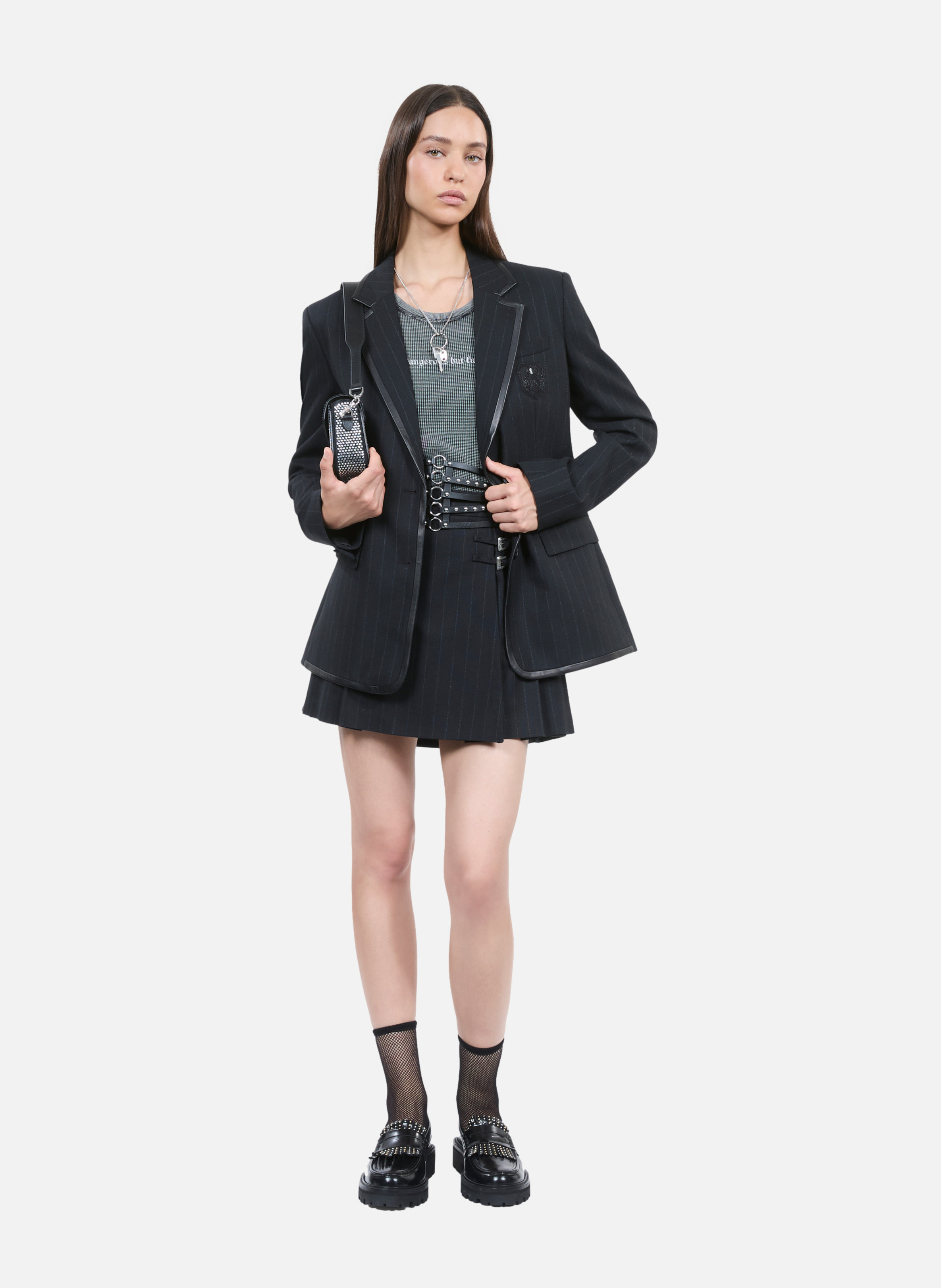 Short pleated wrap skirt with stripes THE KOOPLES Black