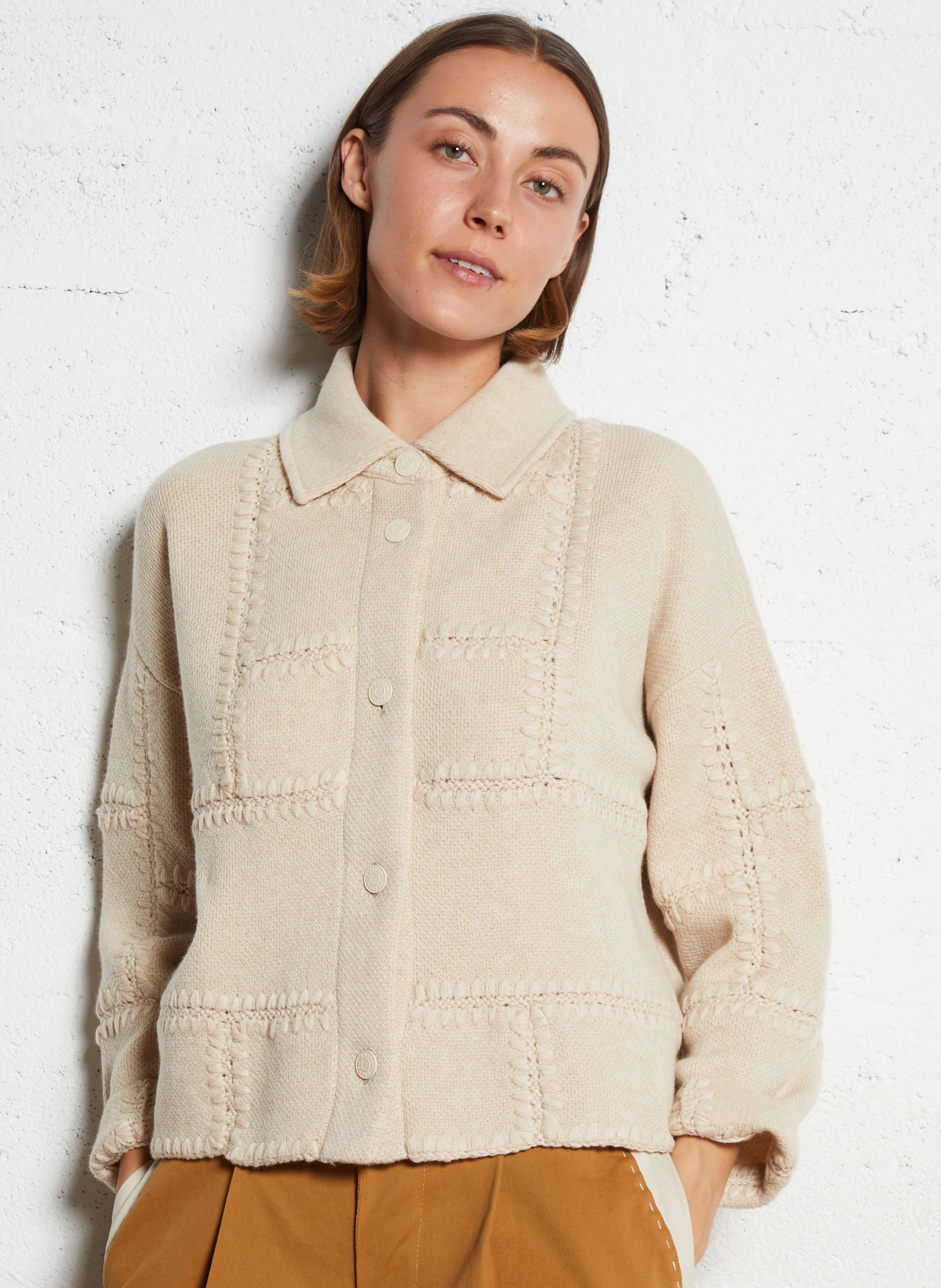 Veste ample col classique en cachemire KUJTEN Beige