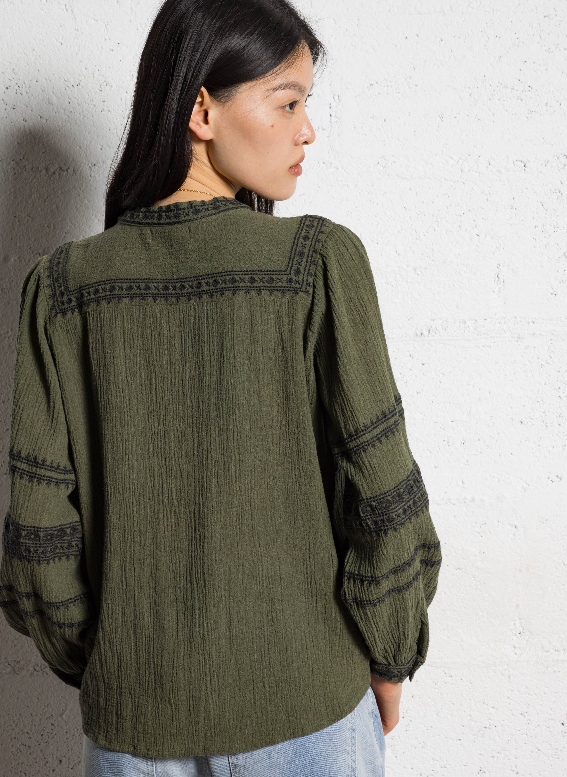 Round neck blouse with embroidered details MAISON HOTEL Green