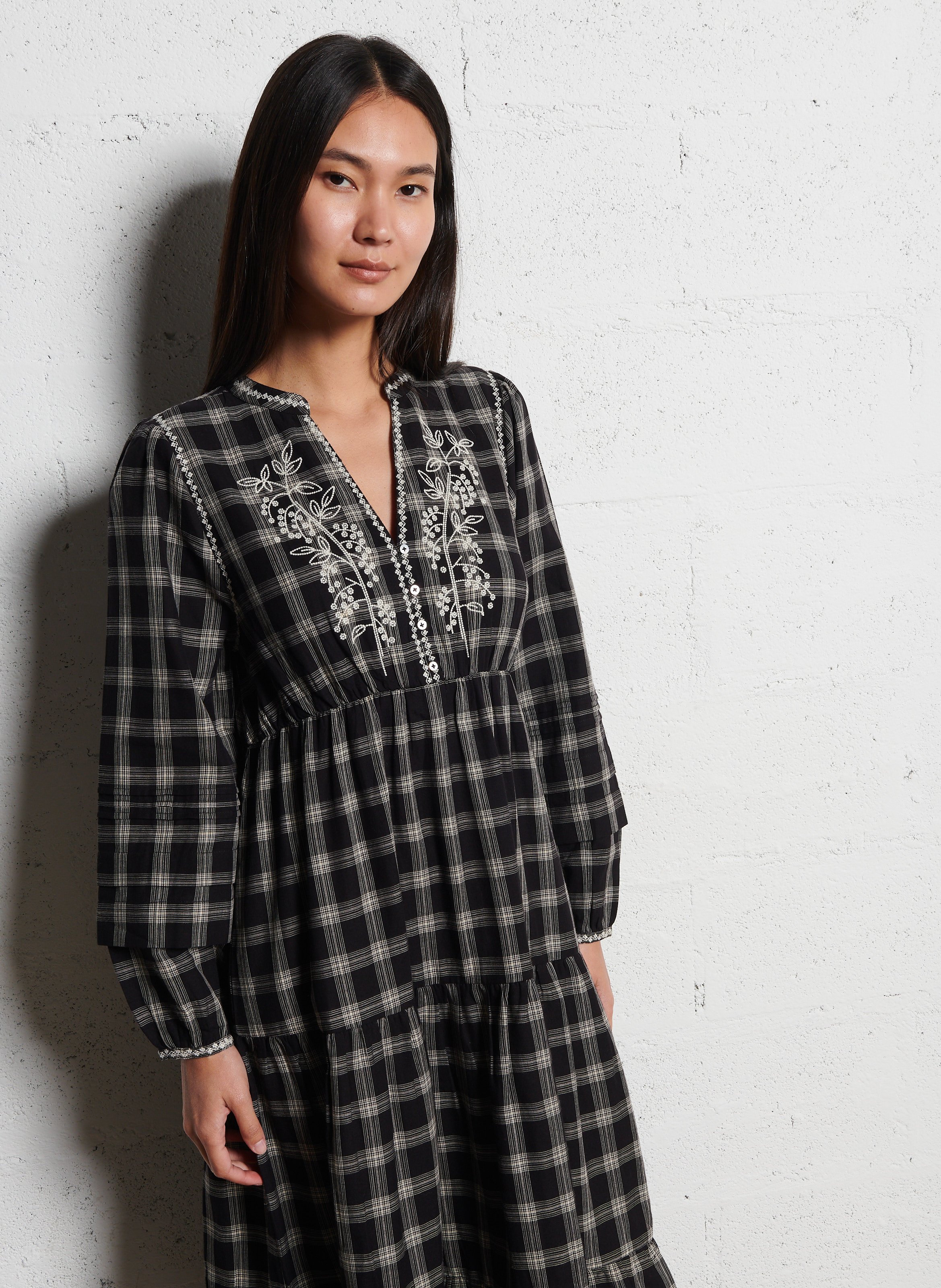 Checked henley midi dress EMILE ET IDA Black