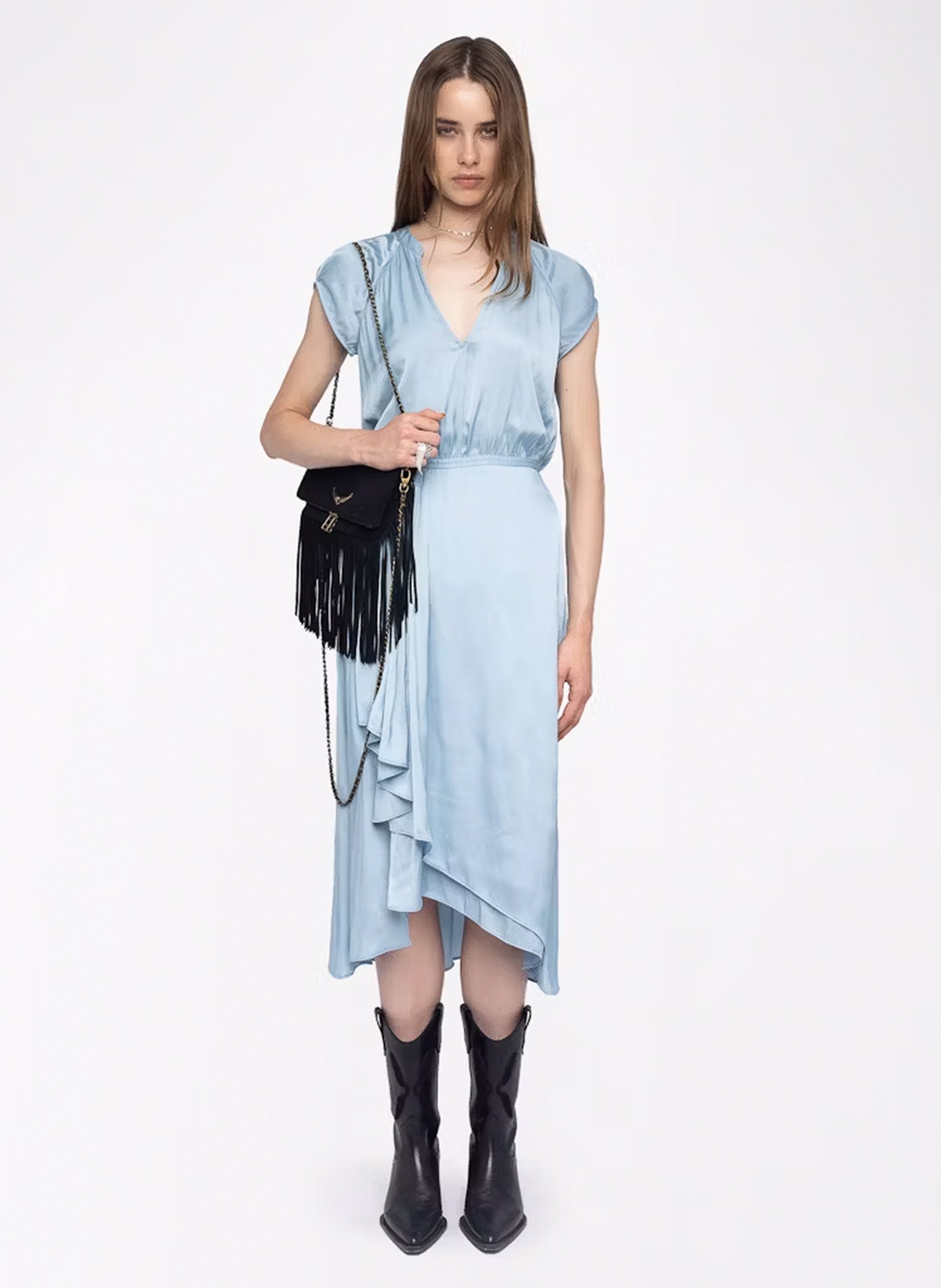 Robe midi col tunisien en satin  ZADIG&VOLTAIRE Bleu