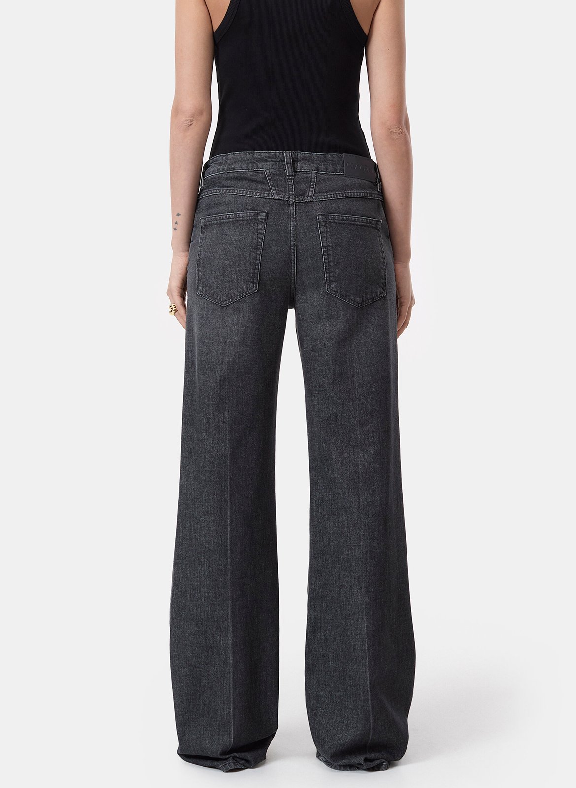 High-waisted wide-leg washed jeans CLOSED Black