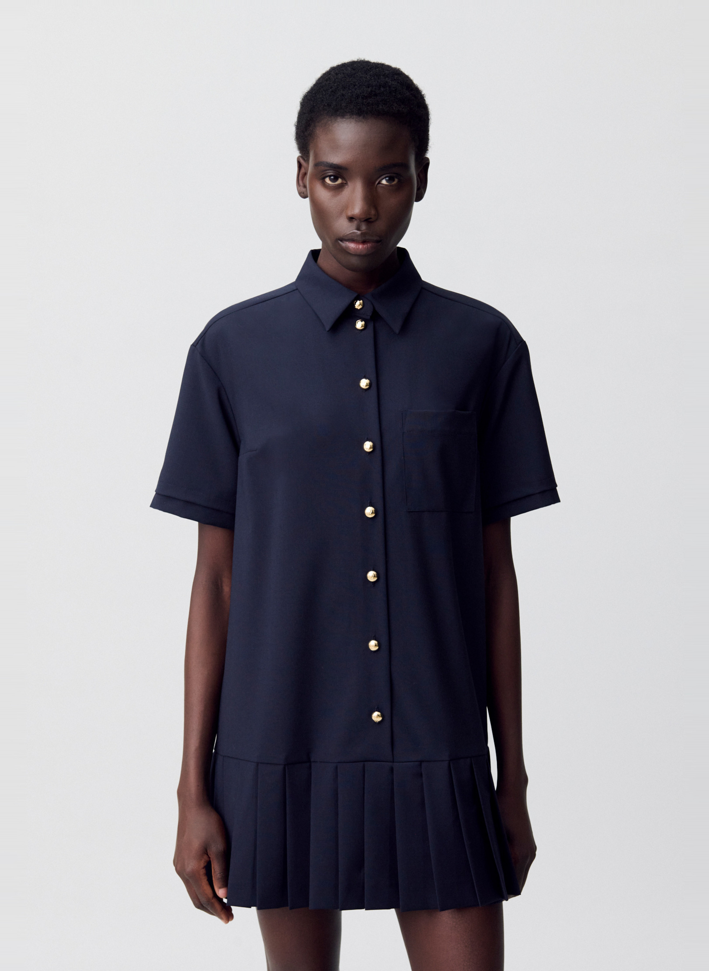 Robe courte col classique en laine mélangée CLAUDIE PIERLOT Bleu