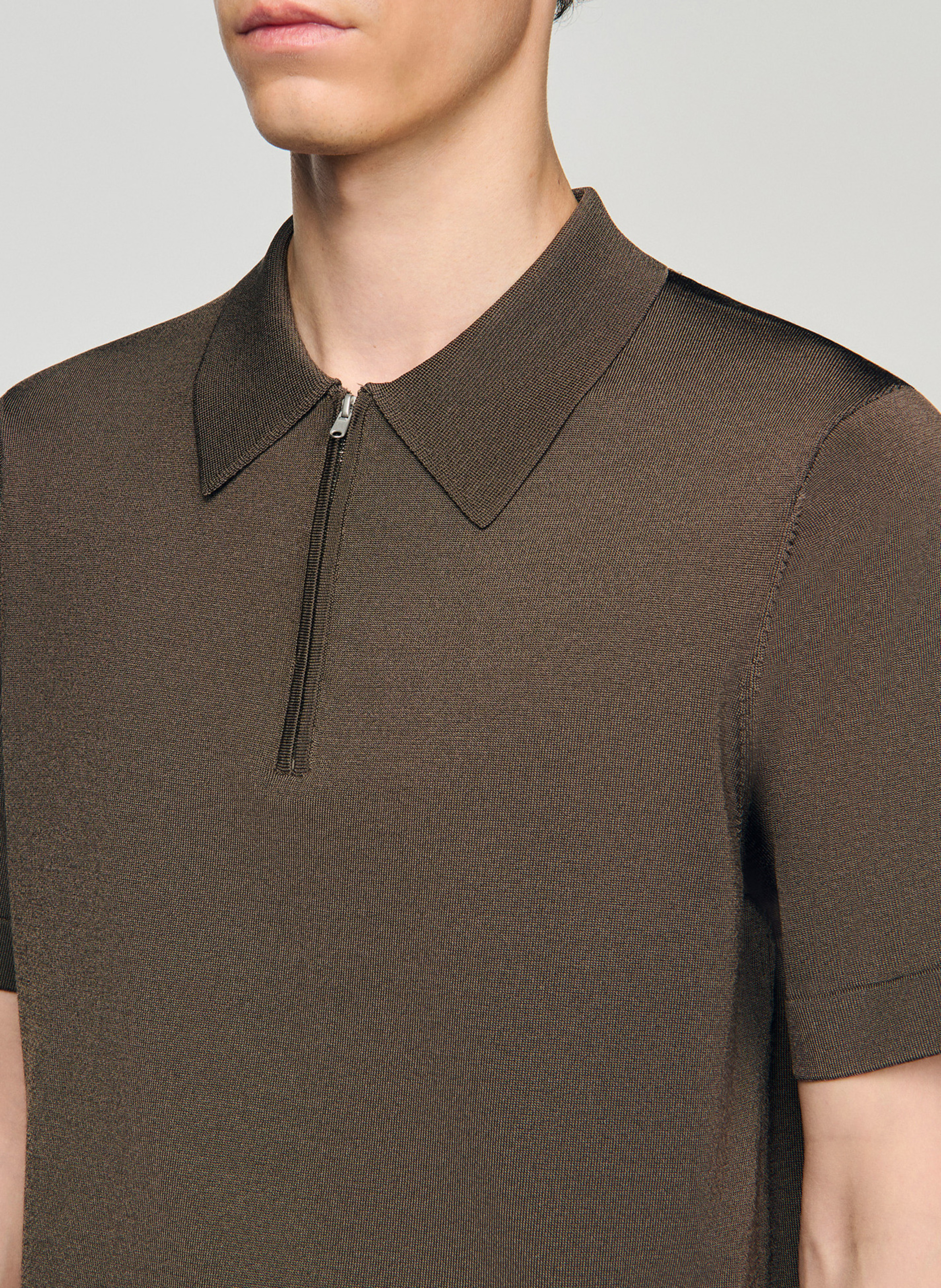 T-shirt manches courtes à col polo zippé SANDRO Beige