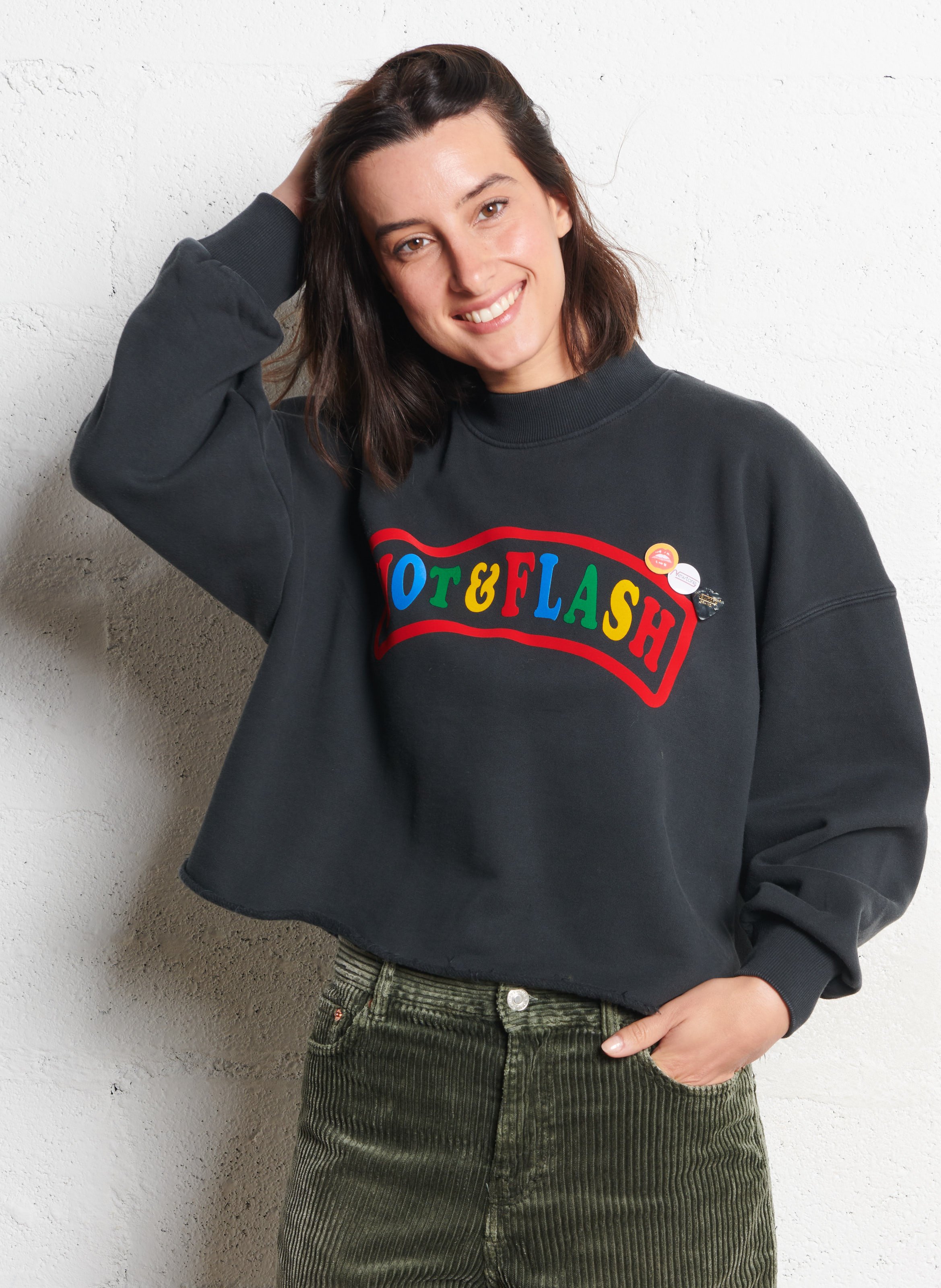 Short oversized printed cotton sweatshirt NEWTONE Black