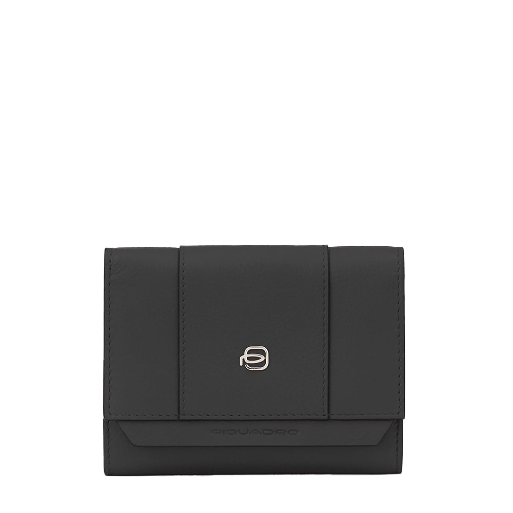 Women's 3-fold leather wallet with credit card holder and RFID protection, small size PIQUADRO Black