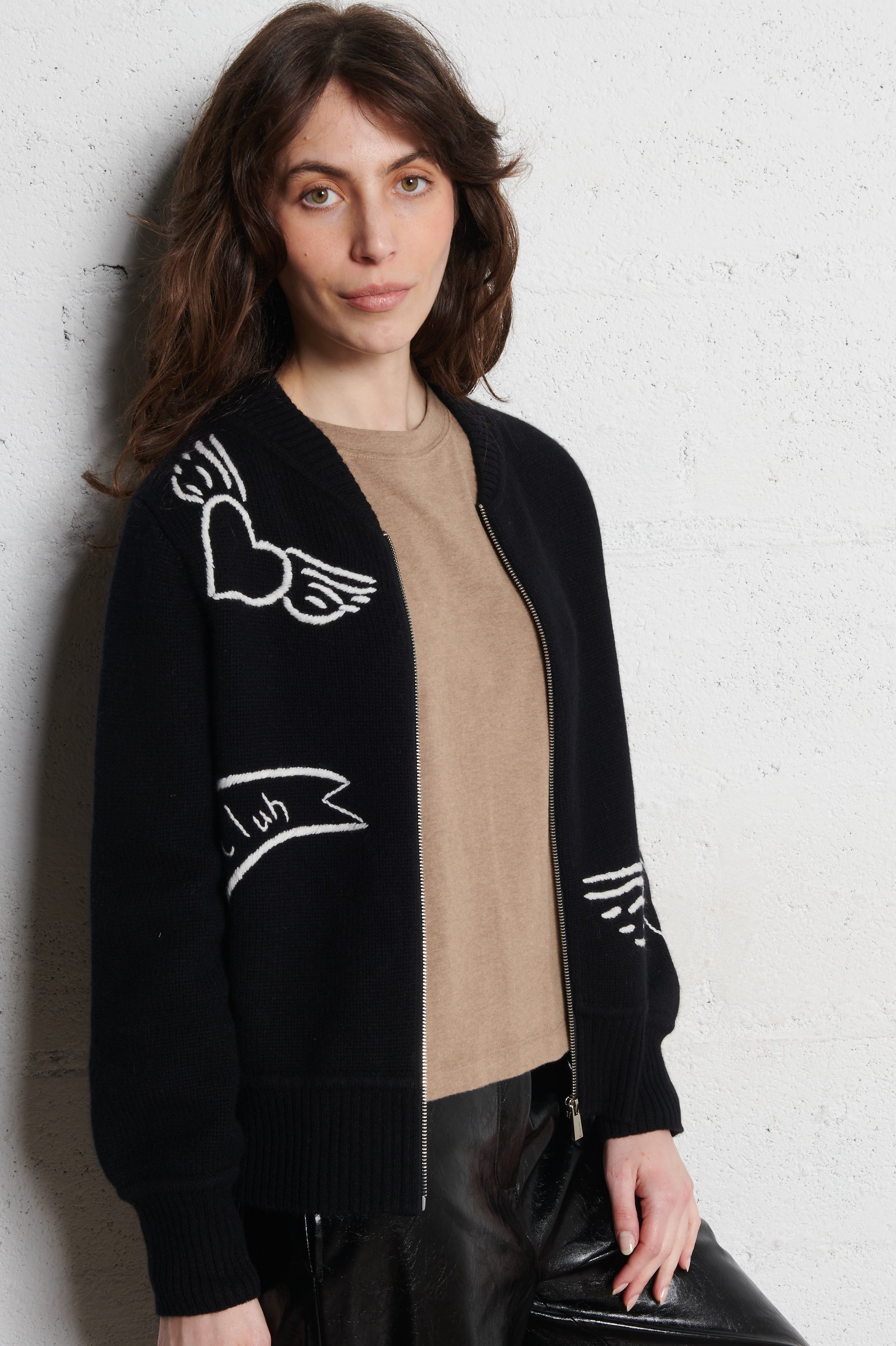 Gilet col teddy en laine BERENICE Noir