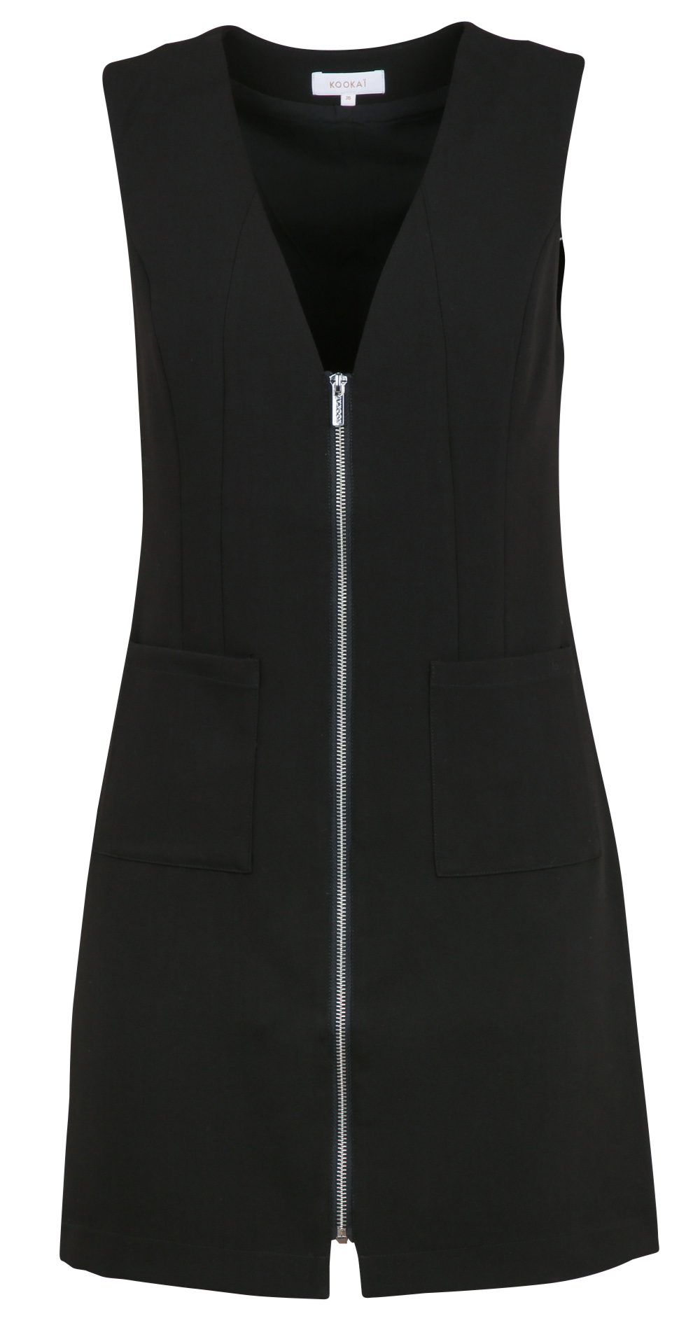 Kurzes ärmelloses V-Ausschnitt-Kleid mit Reißverschluss KOOKAI Schwarz
