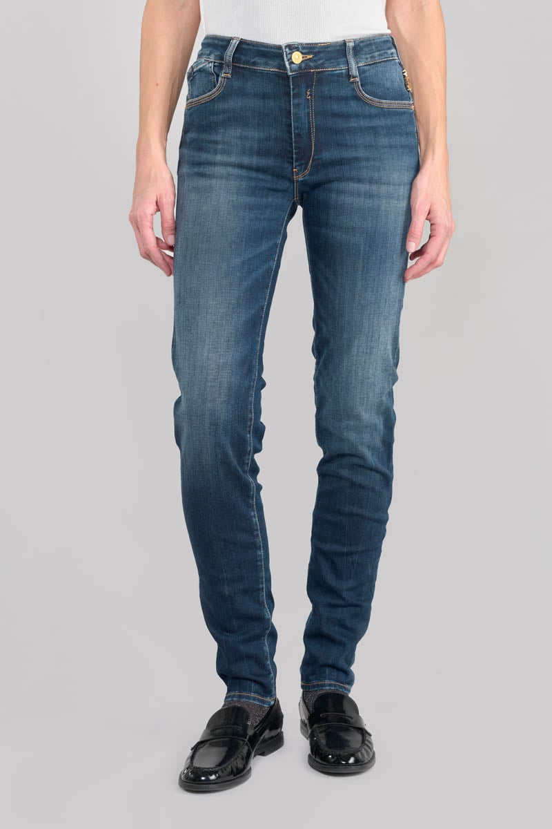 High-waisted push-up slim jeans, 34 length LE TEMPS DES CERISES Blue