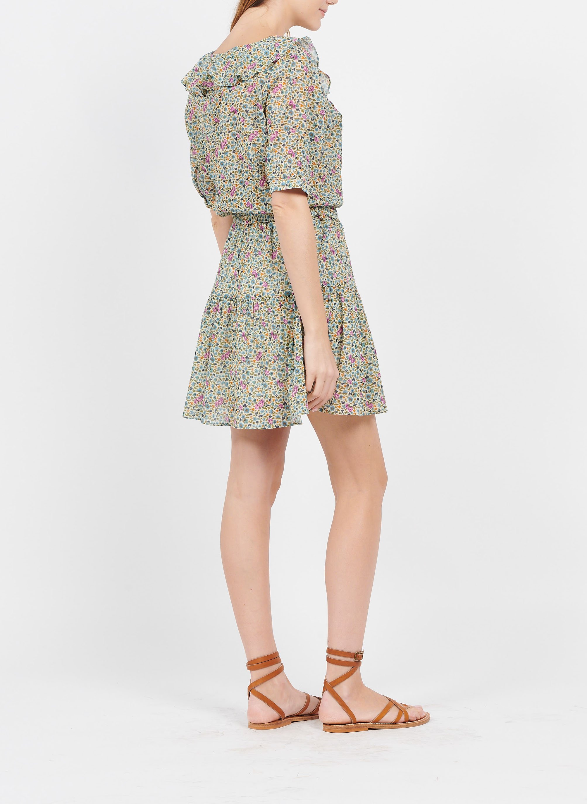 Kurzkleid aus bedruckter Baumwolle EMILE ET IDA Grun