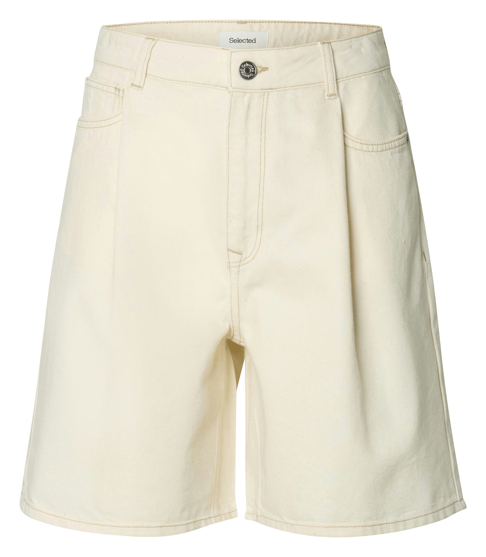 Bermuda droit en coton bio mélangé SELECTED Beige