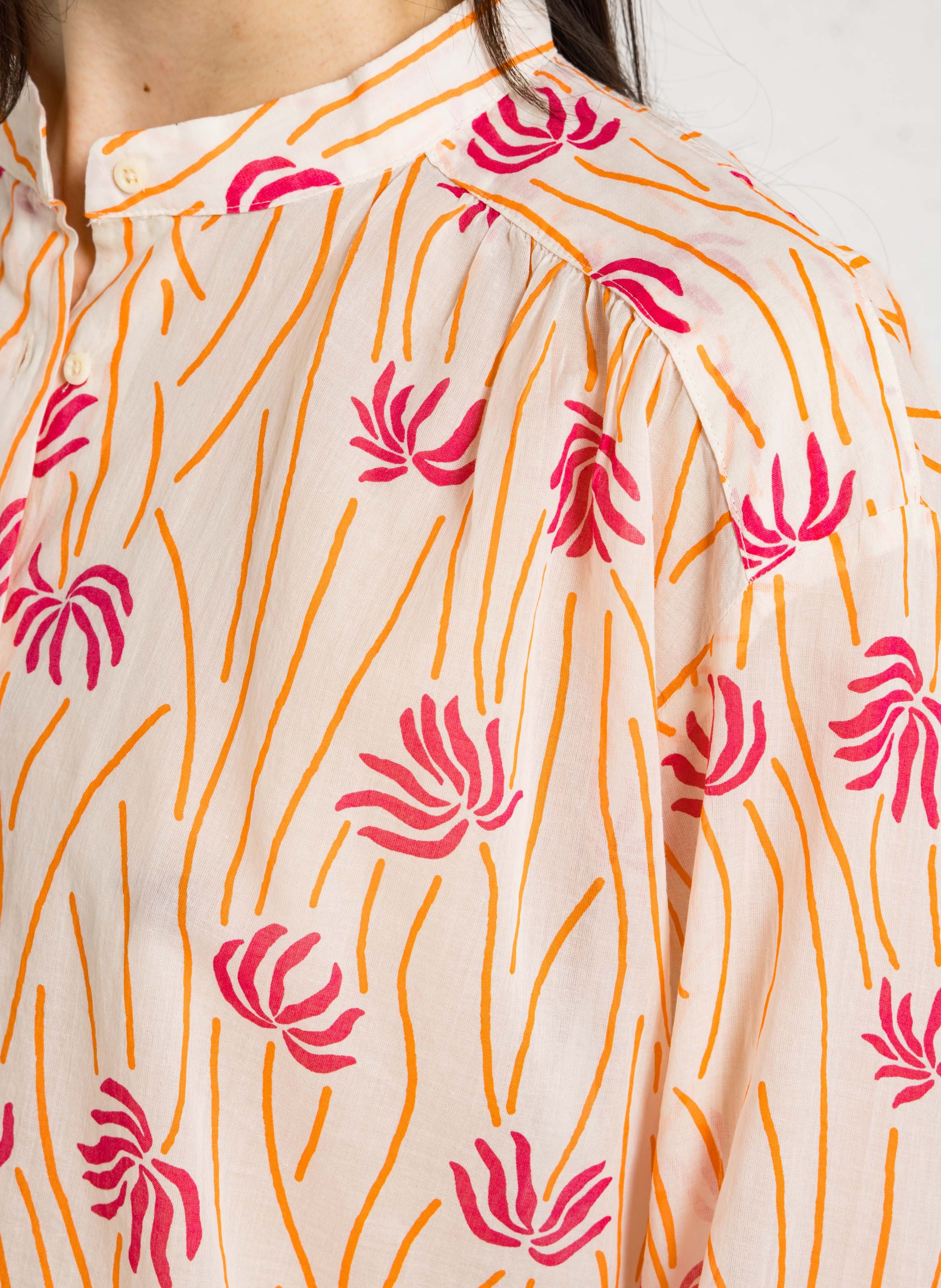 Straight printed organic cotton round-neck blouse SACRECOEUR Multicolored