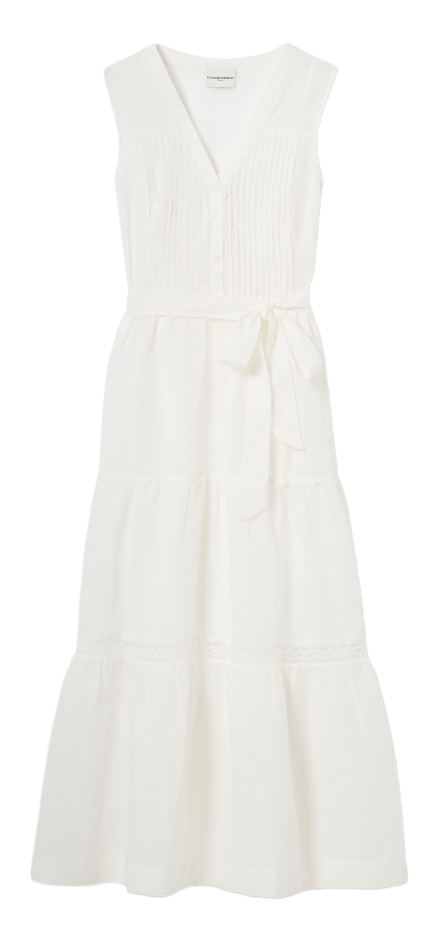Langes Baumwollkleid mit V-Ausschnitt CLAUDIE PIERLOT Beige