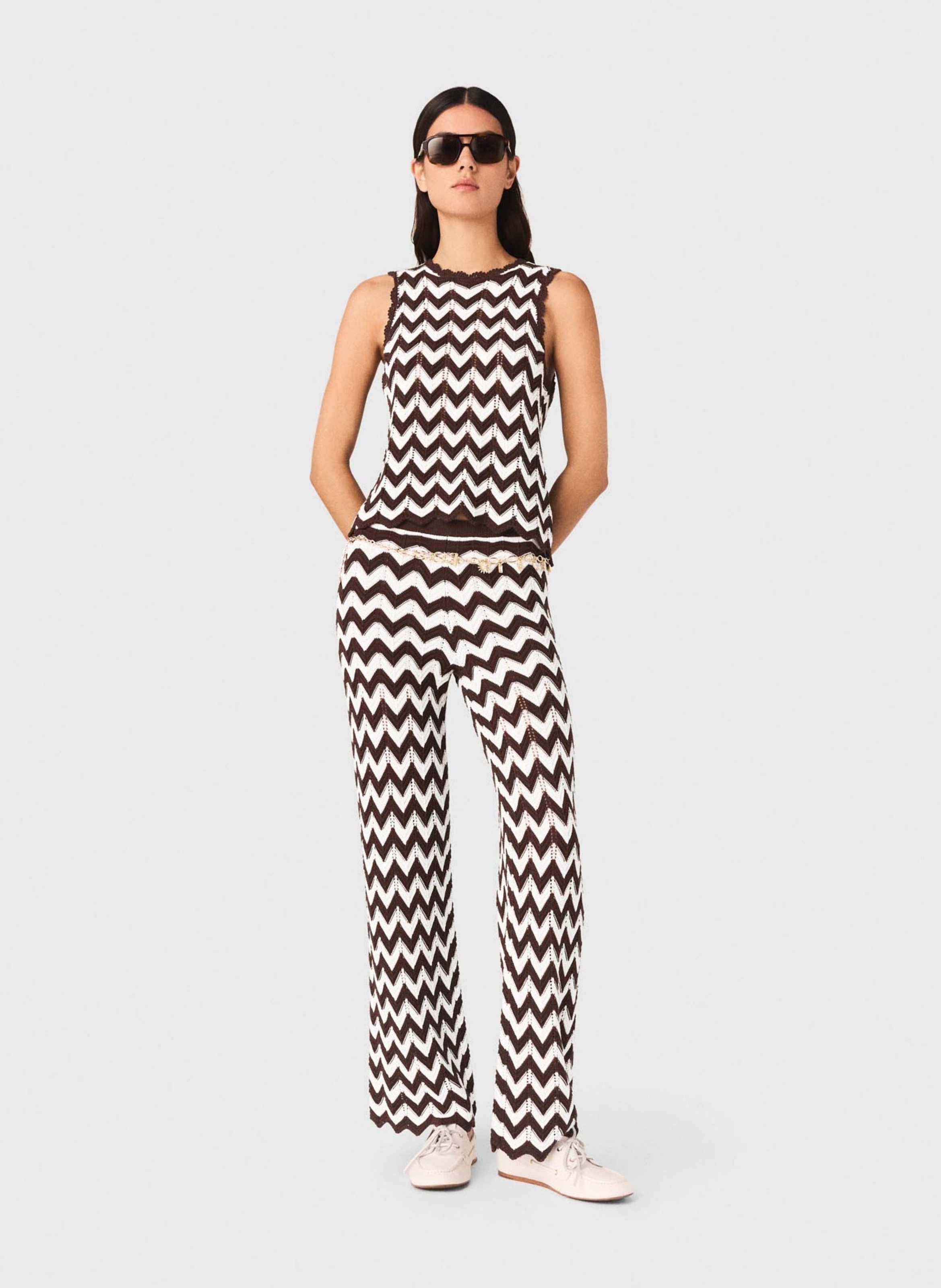 Rechte top met ronde hals van katoen MAJE Bruin