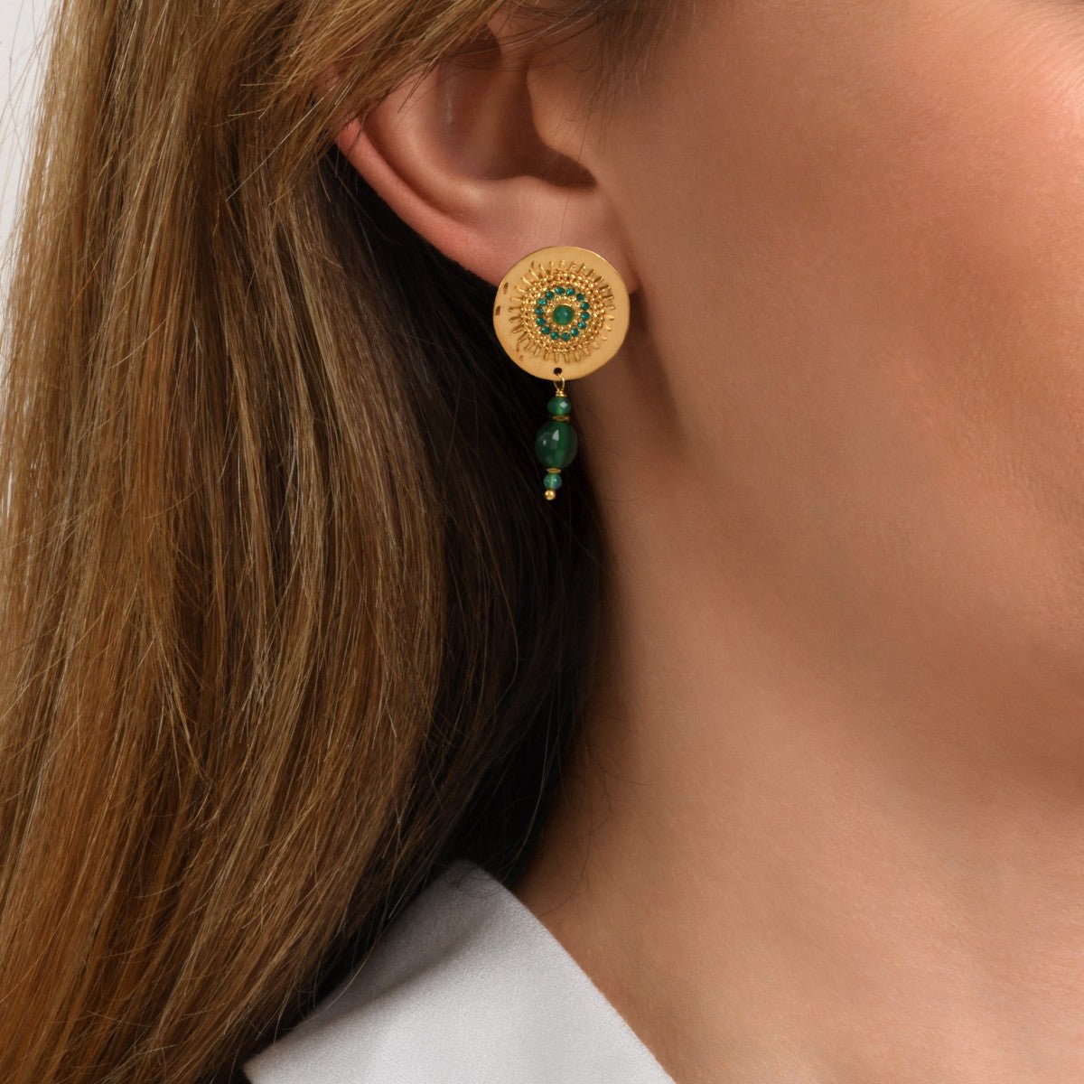 Fine gold-plated earrings SATELLITE PARIS Green