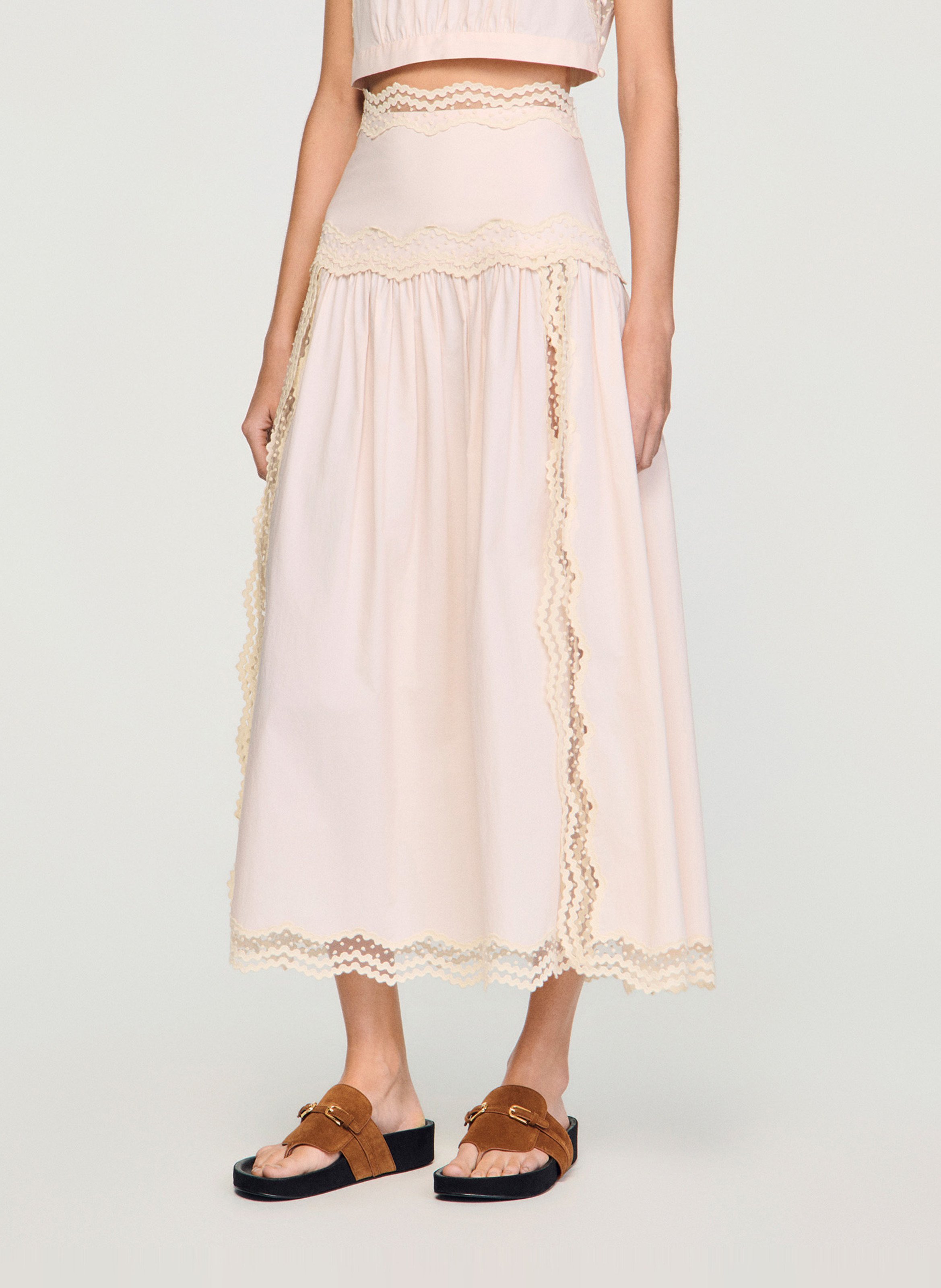 Jupe longue en coton SANDRO Rose