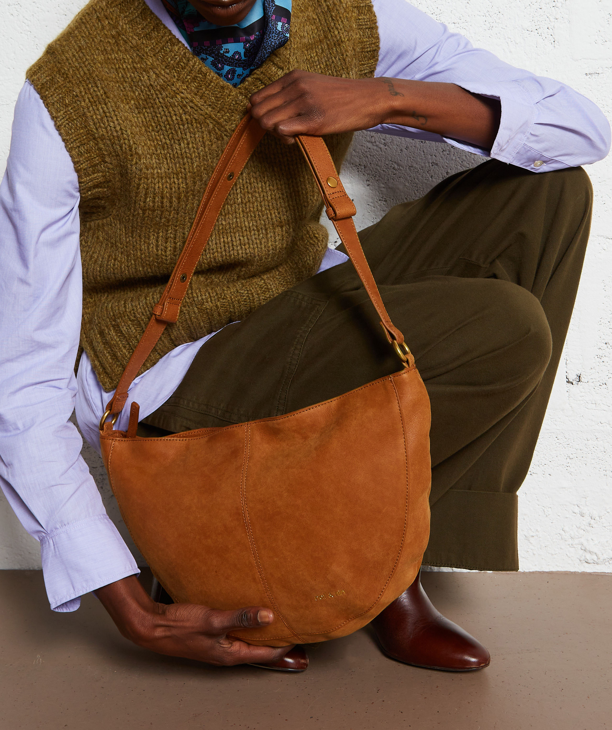 Leder-Shopper mit Schulterriemen NAT & NIN Braun