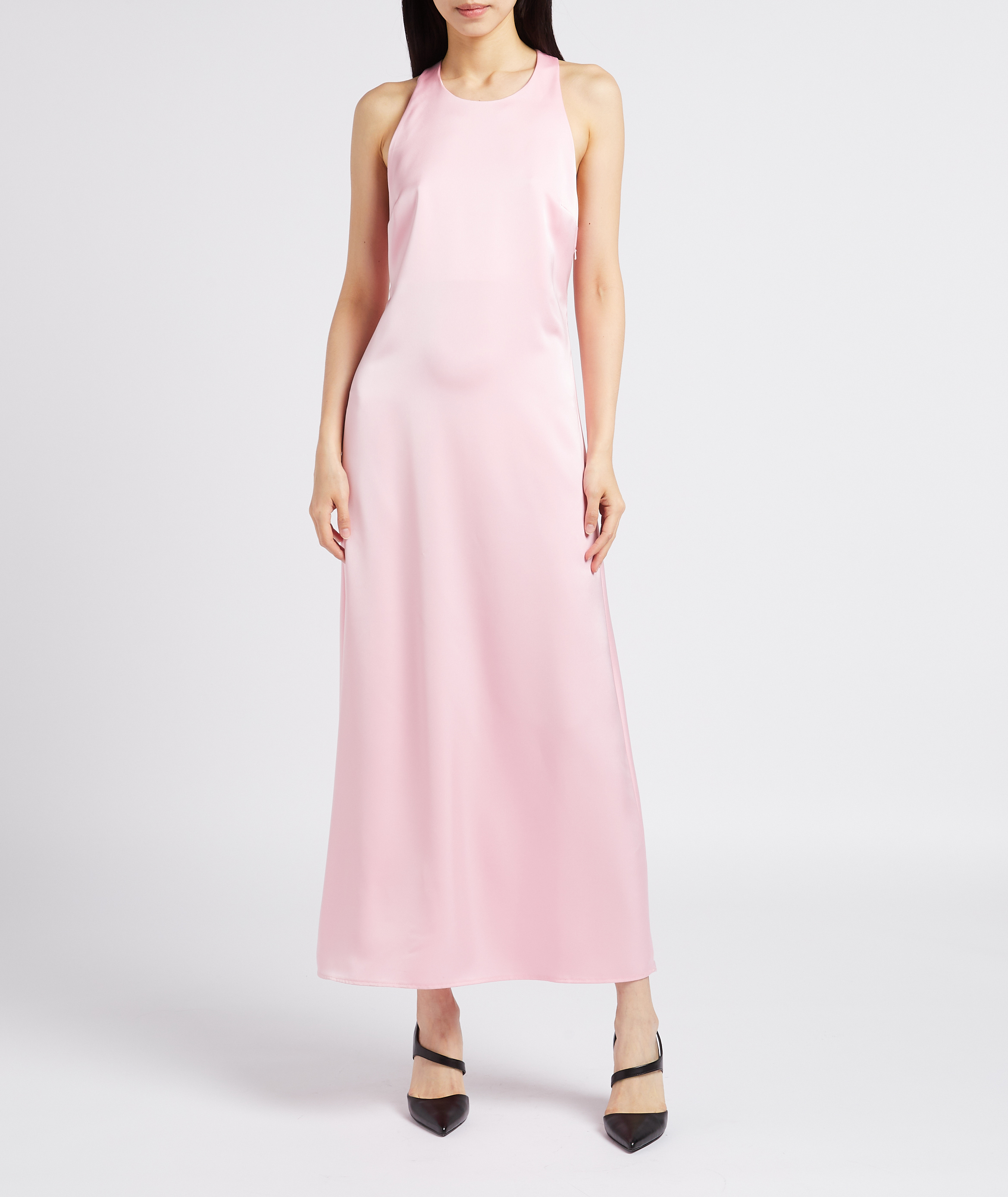 Long fitted satin-finish round-neck dress COLLECTORS CLUB Pink