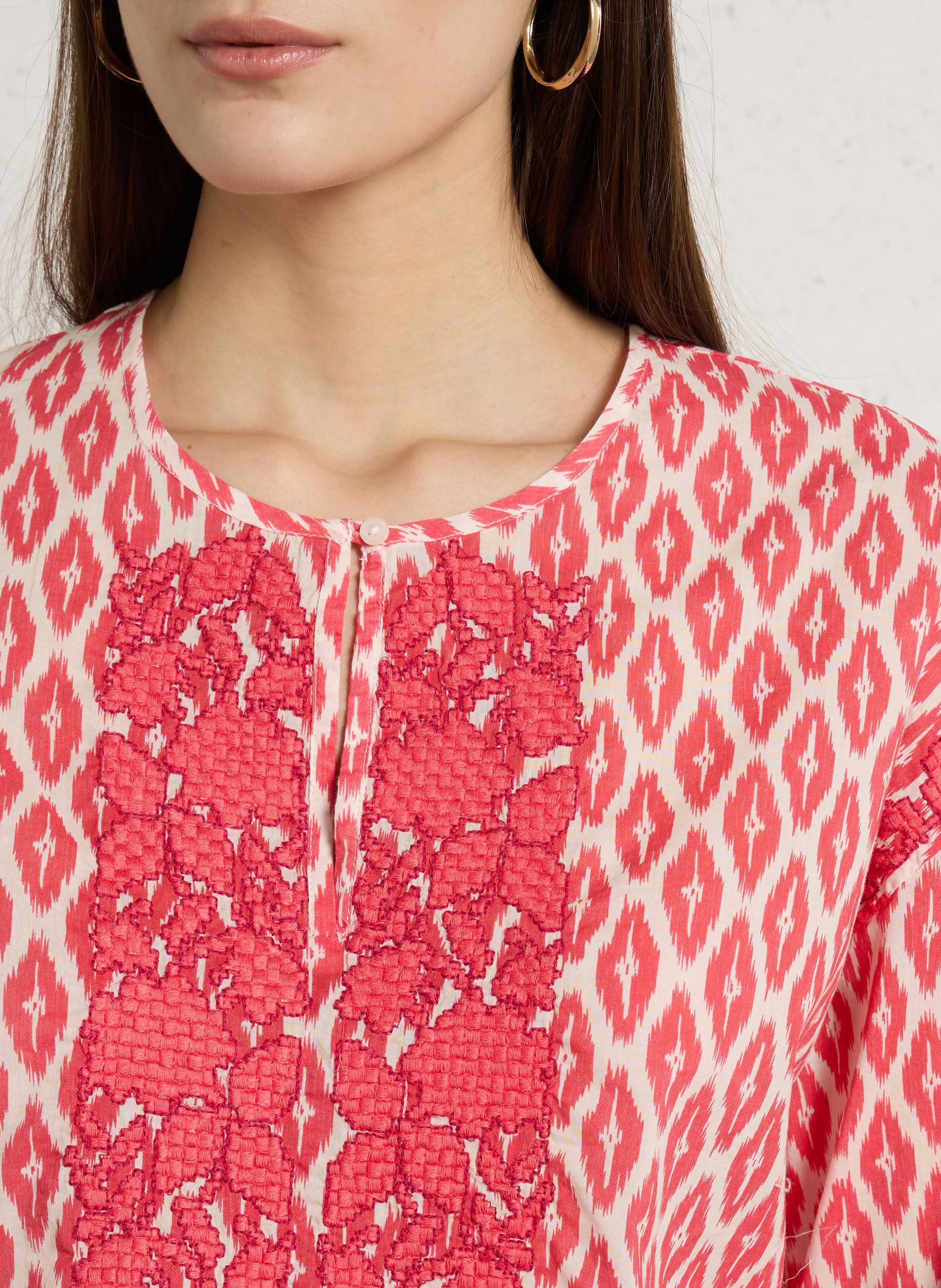 Katoenen blouse met ronde hals SUD EXPRESS Rood