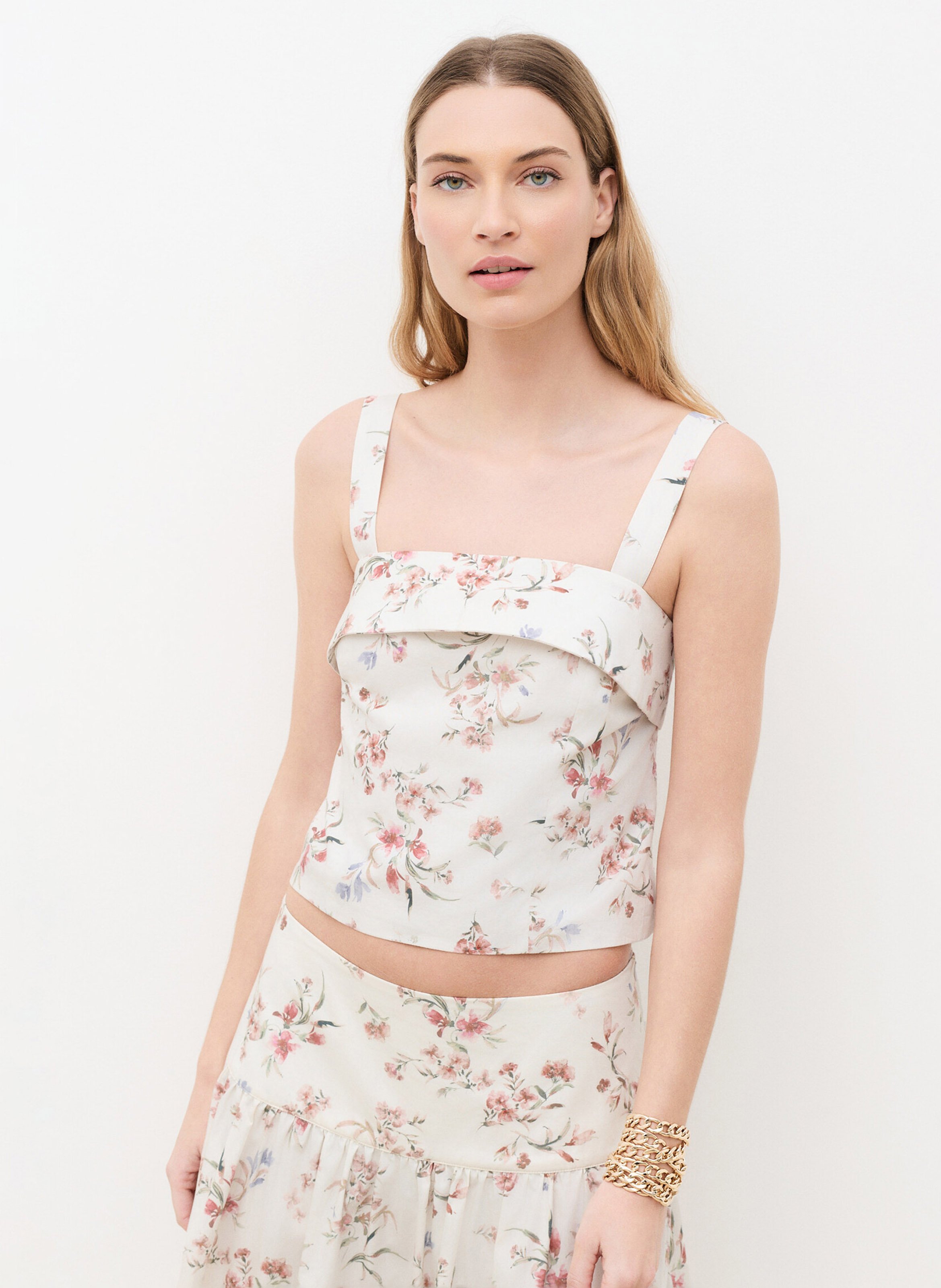 Straight cotton top CAROLL Beige