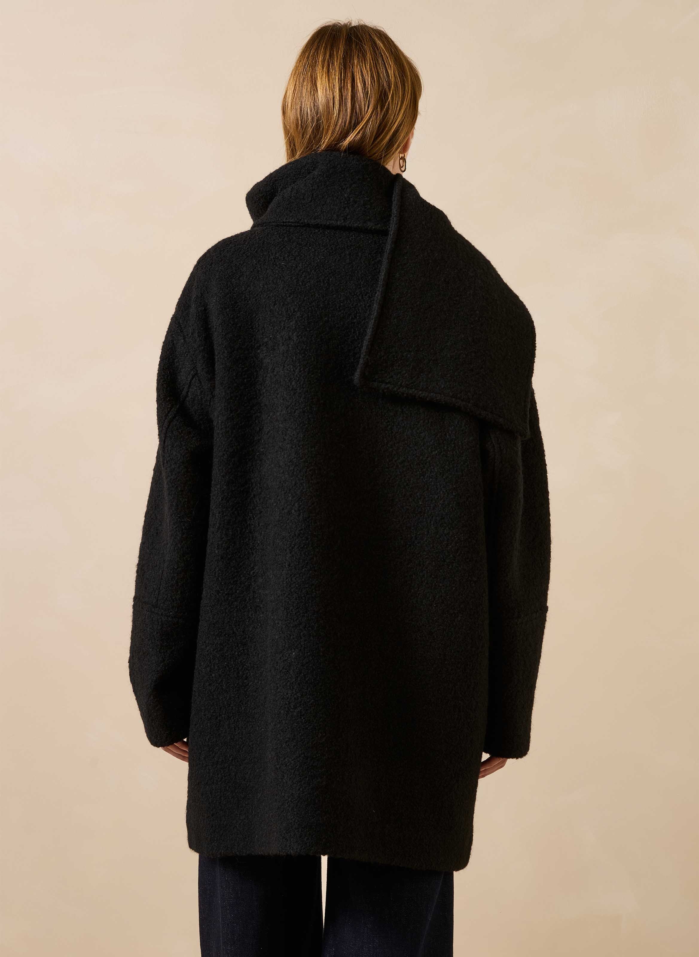 Manteau oversize en laine recyclée mélangée LA FEE MARABOUTEE Noir