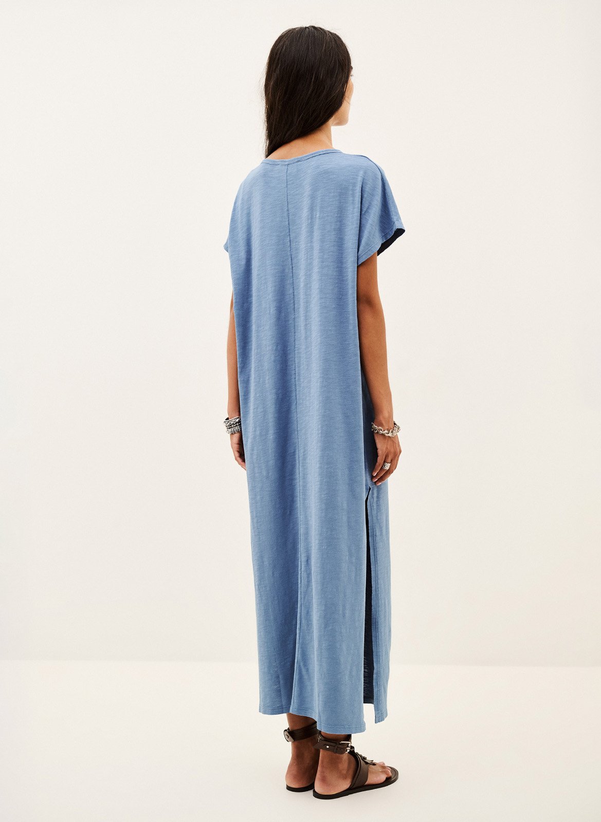 Robe midi imprimée col rond  | Bleu BA&SH Femme