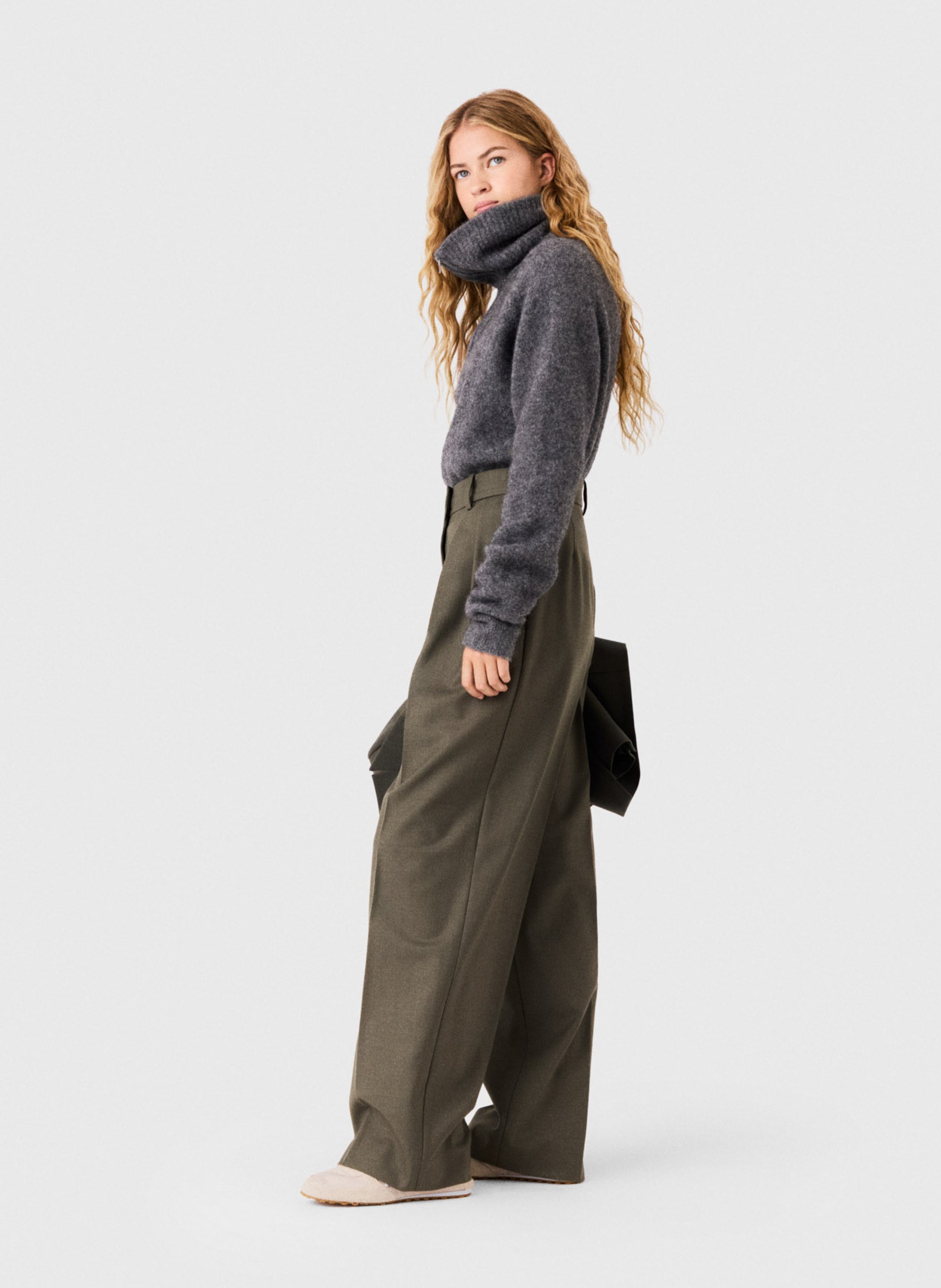 Pantalon droit en laine mélangée MAJE Kaki